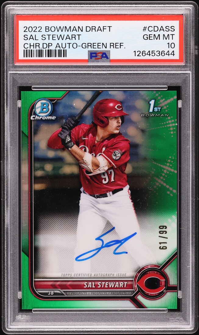 2022 Bowman Chrome Draft Green Refractor Sal Stewart PROSPECT AUTO /99 #CDA-SS PSA 10 GEM MINT