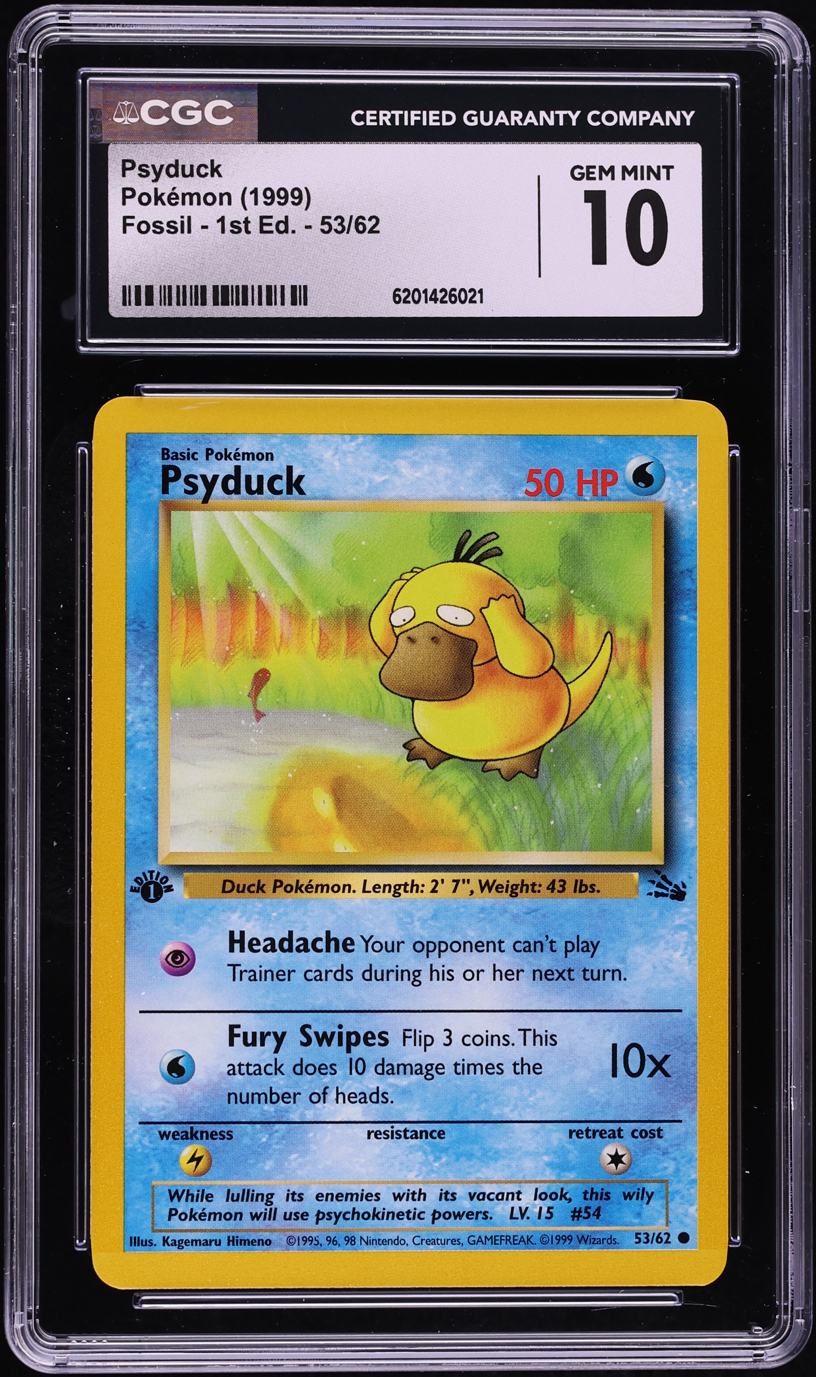 1999 Pokemon Fossil 1st Edition Psyduck #53 CGC 10 GEM MINT