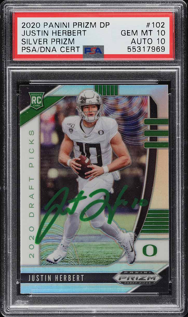 2020 Panini Prizm Draft Silver Justin Herbert ROOKIE AUTO DNA 10 #102 PSA 10 GEM