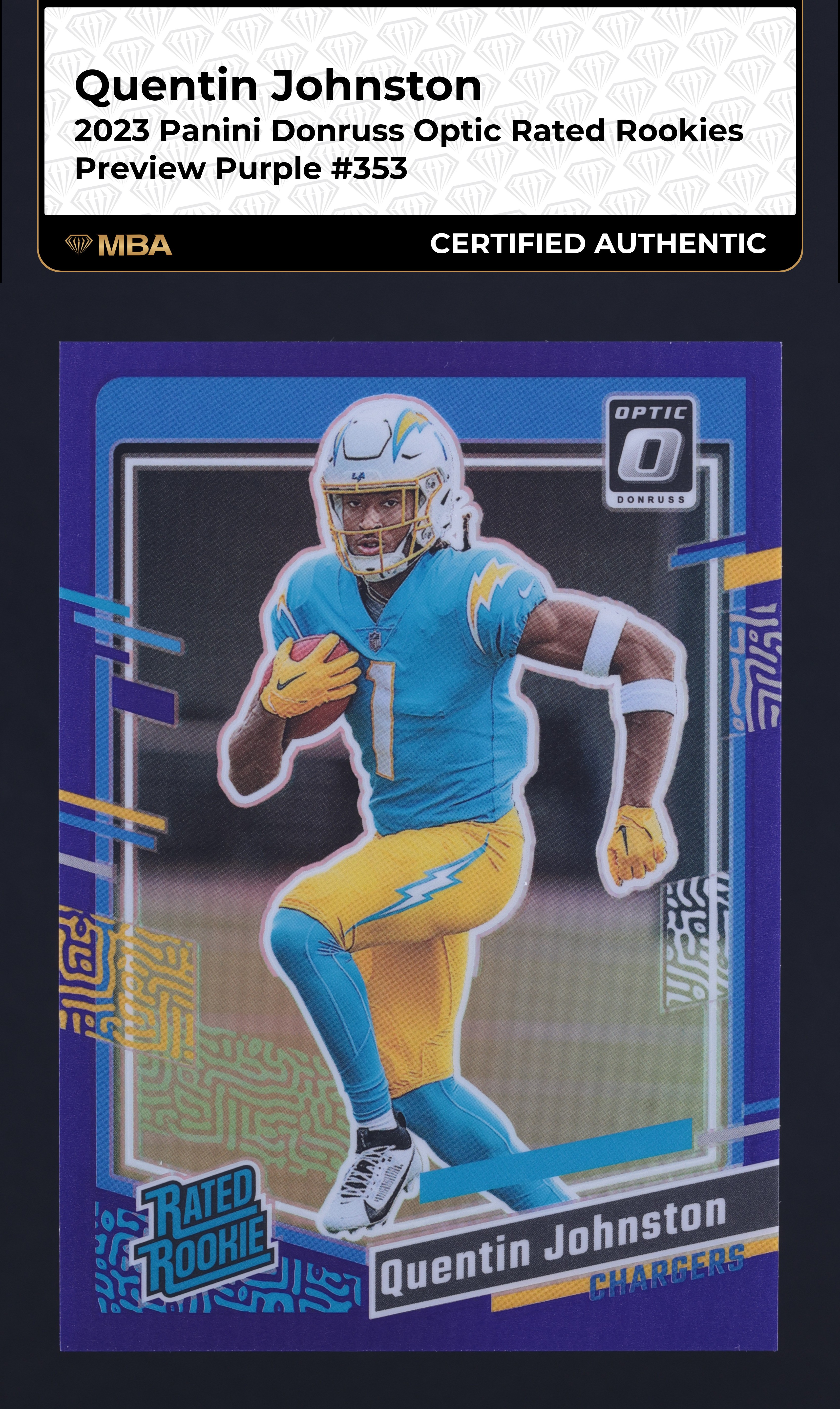 2023 Donruss Optic Preview Purple Quentin Johnston ROOKIE /50 #353 MBA AUTH