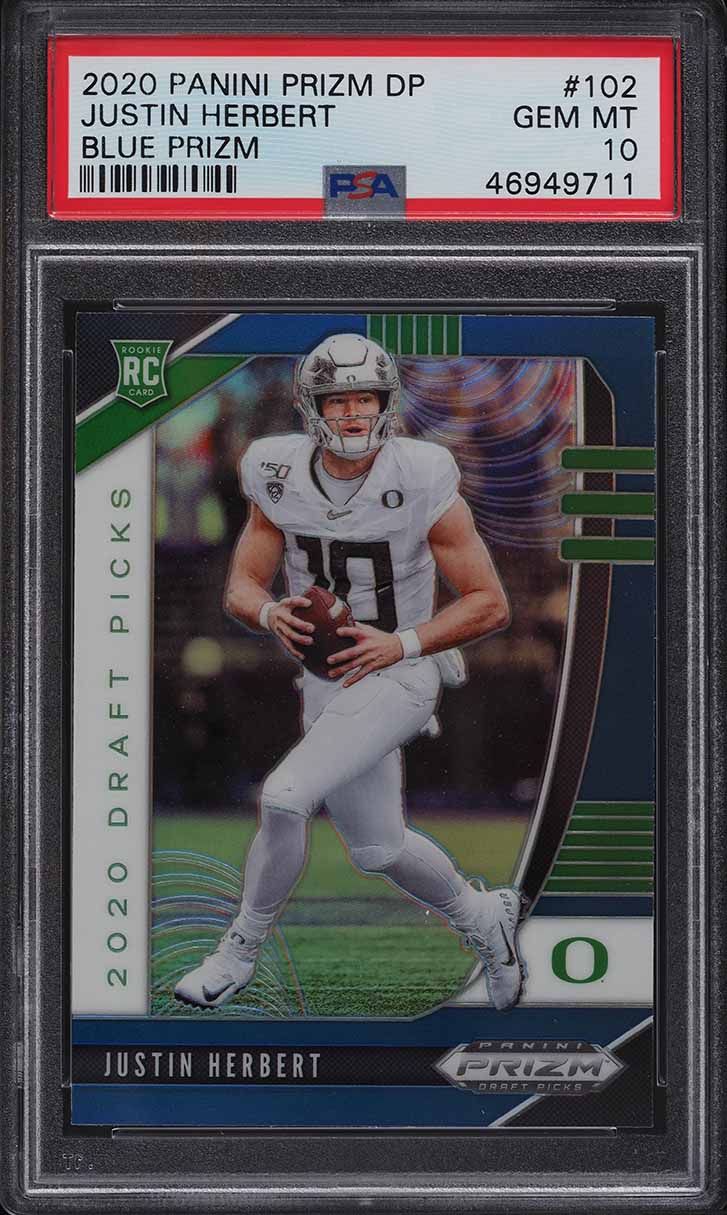 2020 Panini Prizm Draft Picks Blue Prizms Justin Herbert ROOKIE #102 PSA 10 GEM