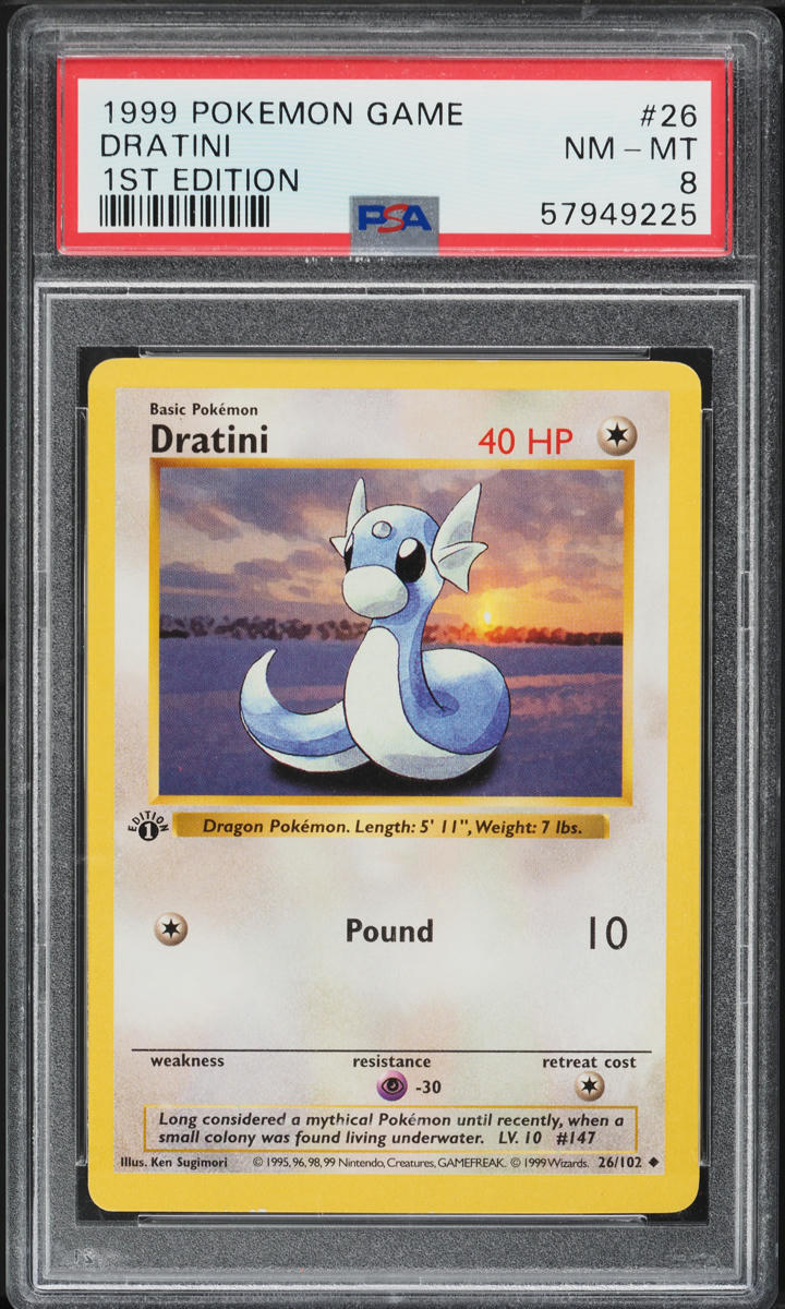 1999 Pokemon Base Set Shadowless 1st Edition Dratini #26 PSA 8 NM-MT