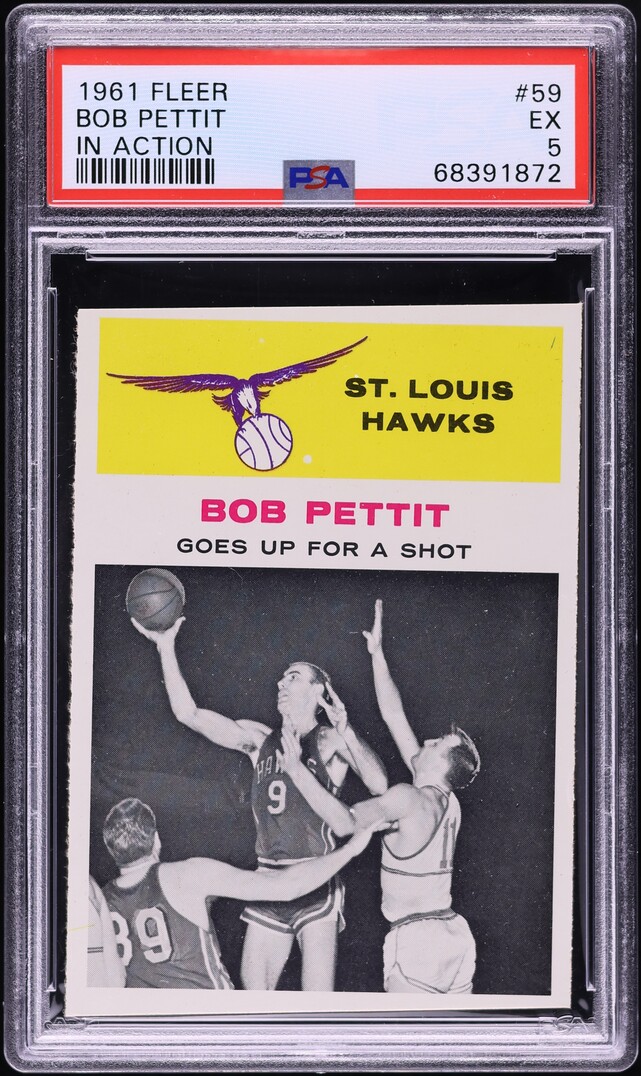 1961 Fleer Basketball Bob Pettit IN ACTION #59 PSA 5 EX