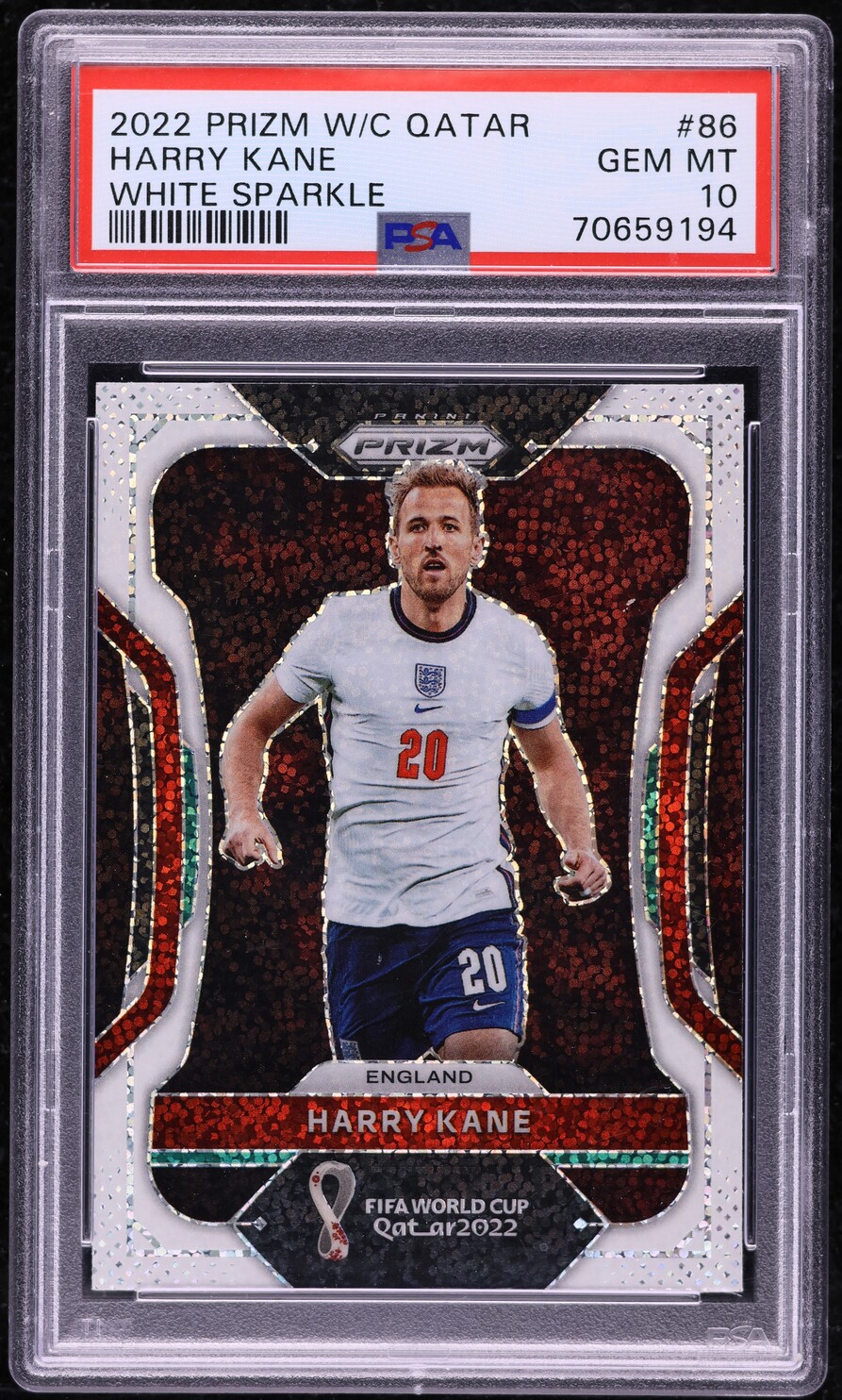 2022 Panini Prizm World Cup Qatar White Sparkle Harry Kane #86 PSA 10 GEM MINT