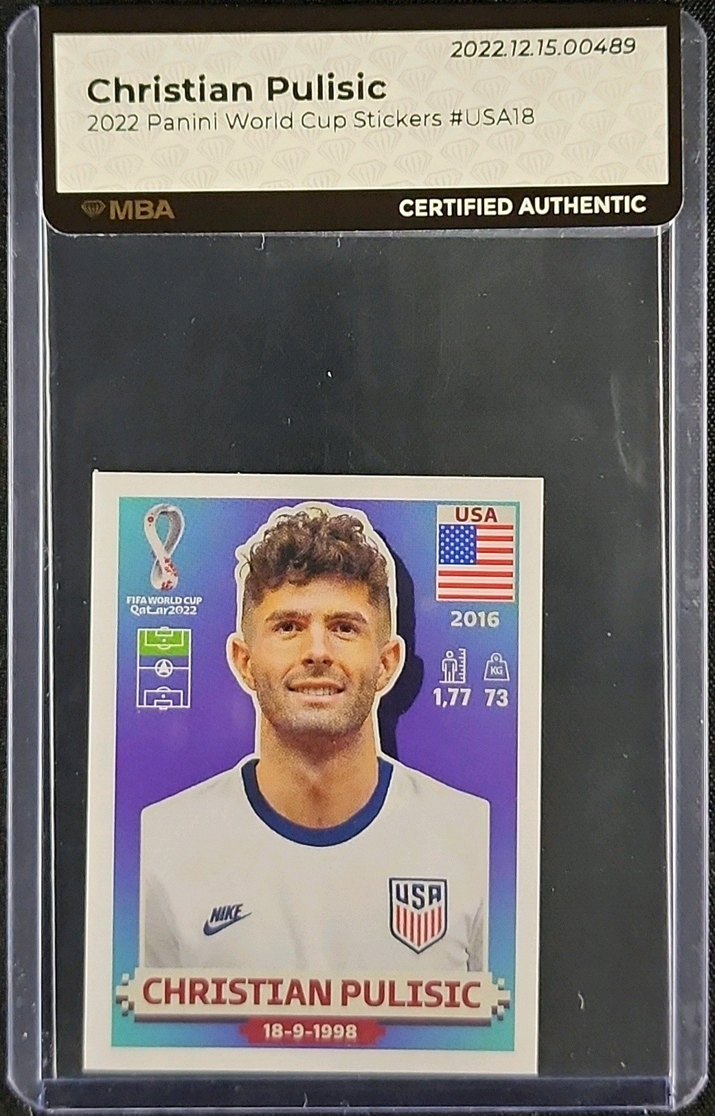 2022 Panini World Cup Stickers Christian Pulisic #USA18 MBA AUTH