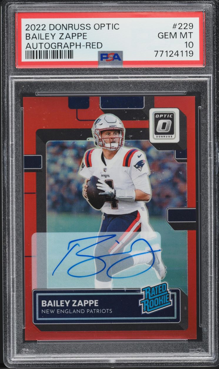 2022 Donruss Optic Red Bailey Zappe ROOKIE AUTO /75 #229 PSA 10 GEM MINT