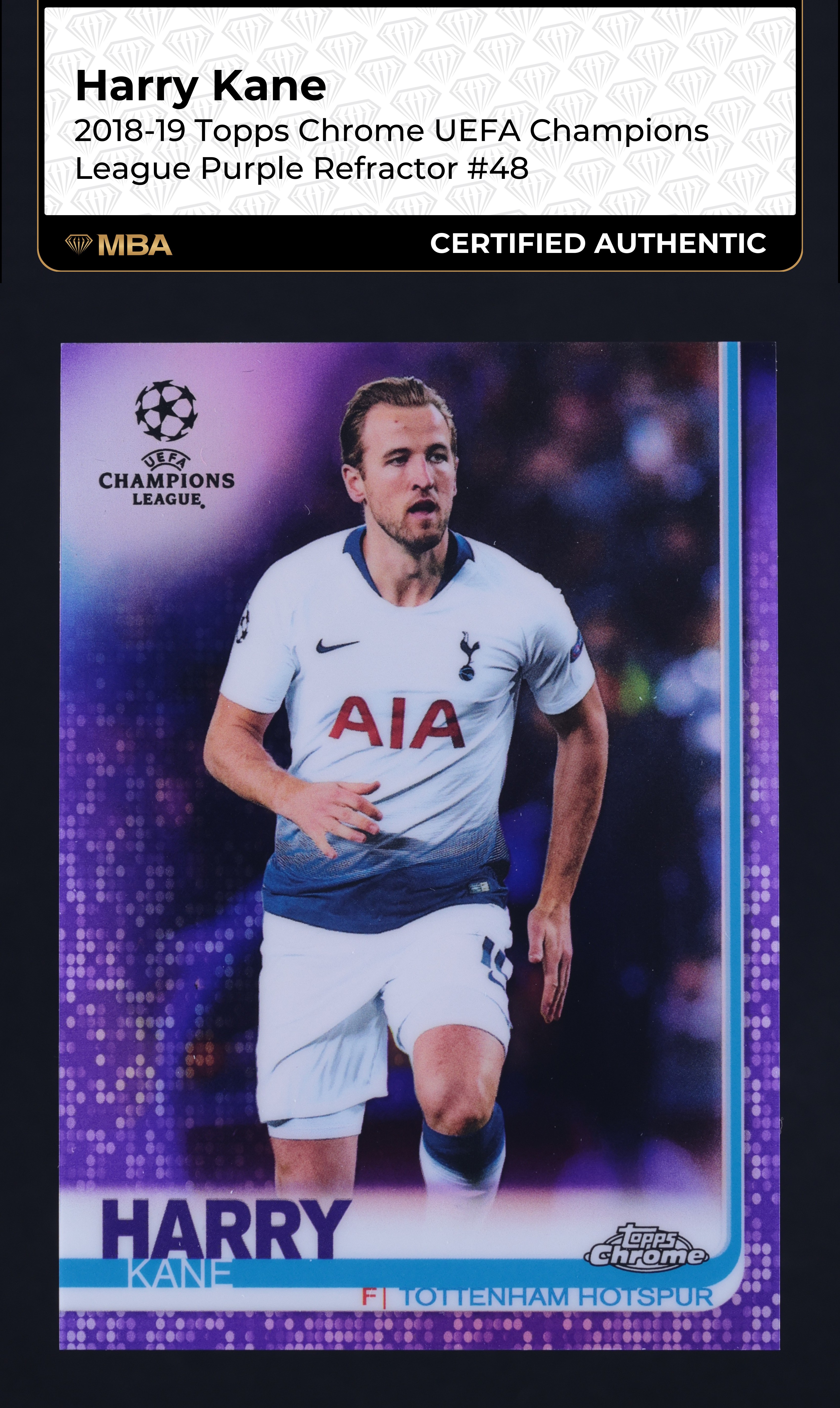 2018 Topps Chrome UEFA Champions Purple Refractor Harry Kane /250 #48 MBA AUTH