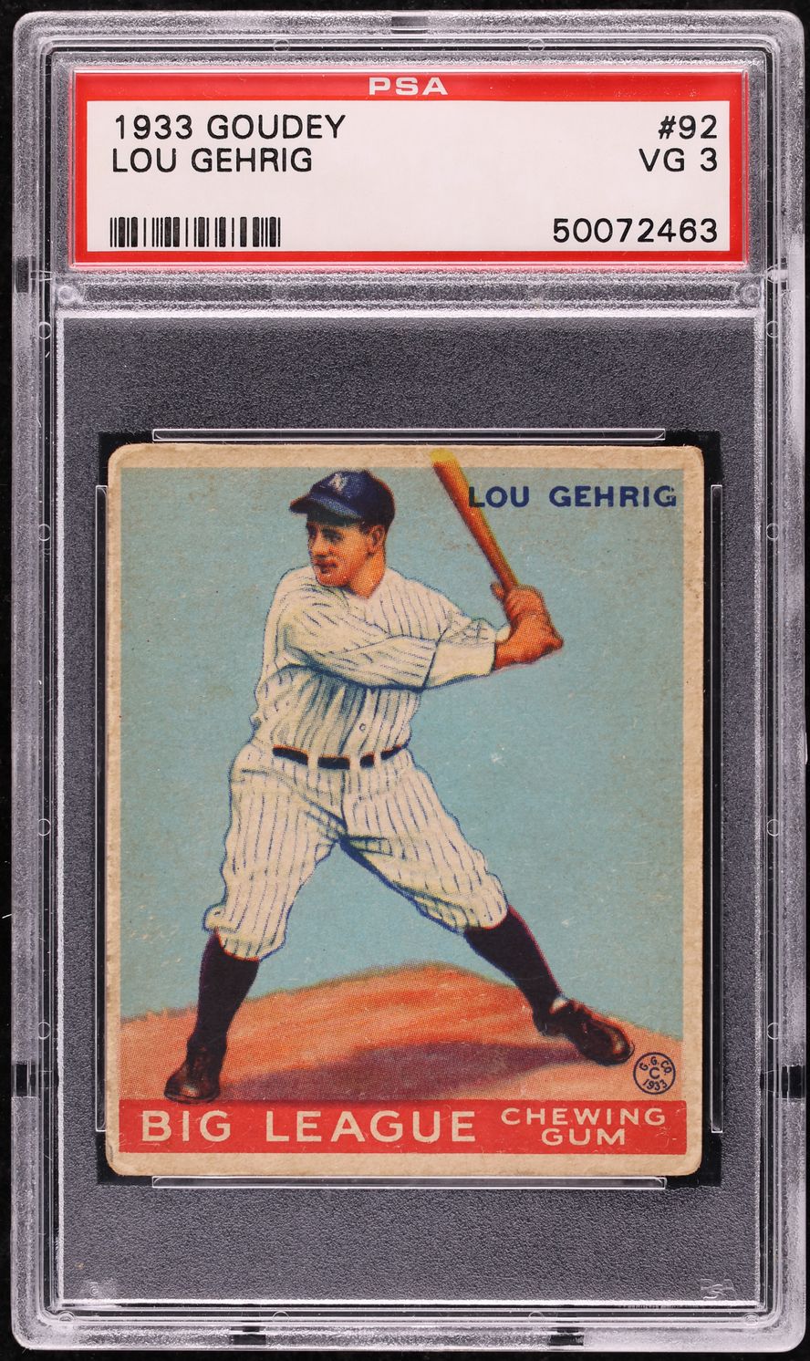 1933 Goudey Lou Gehrig #92 PSA 3 VG