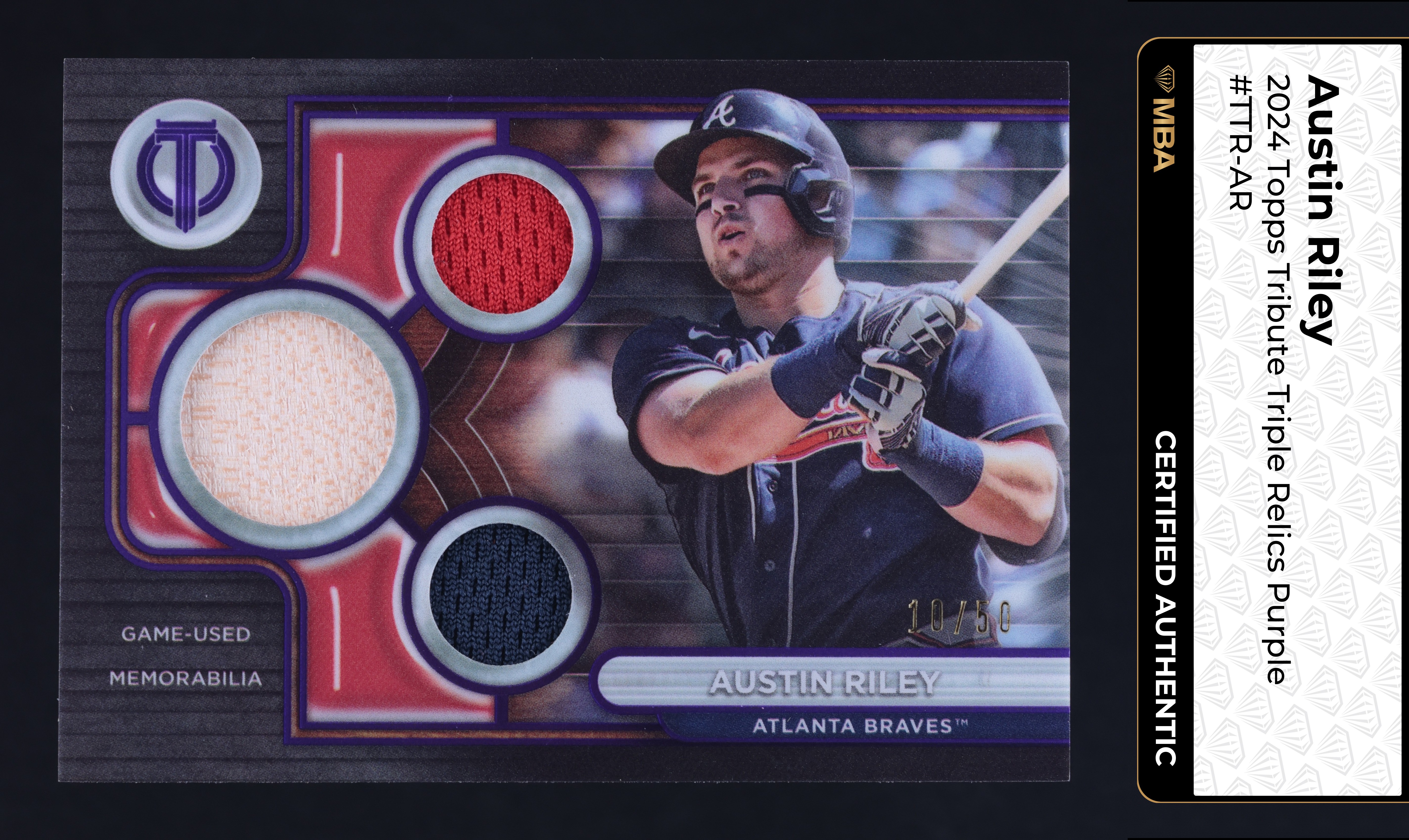 2024 Topps Tribute Triple Relics Purple Austin Riley PATCH /50 #TTR-AR MBA AUTH