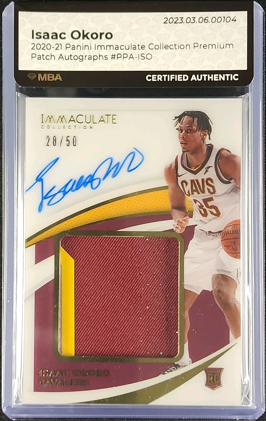 2020 Immaculate Collection Premium Isaac Okoro ROOKIE PATCH AUTO /50 MBA AUTH