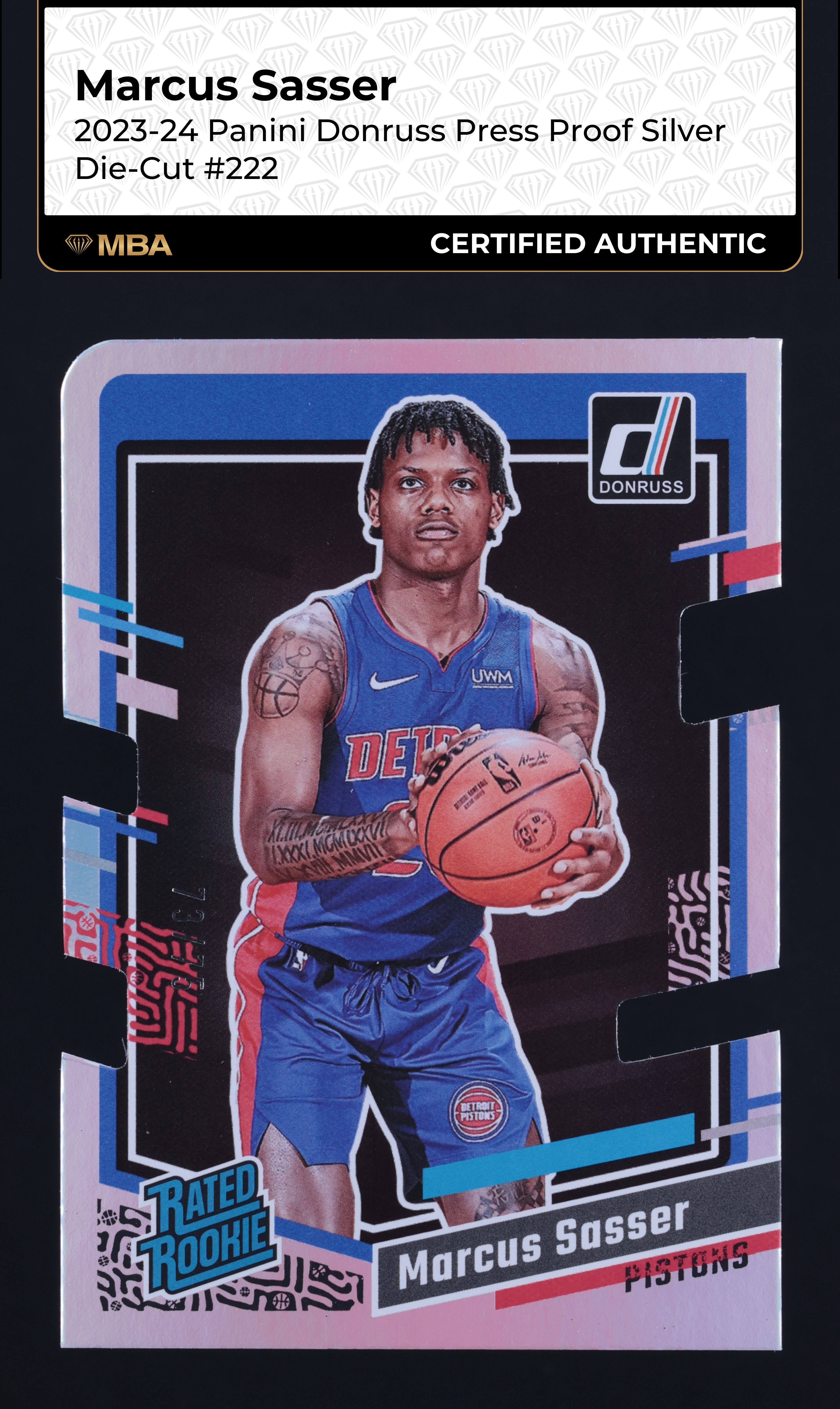 2023 Donruss Press Proof Silver Die-Cut Marcus Sasser ROOKIE /75 #222 MBA AUTH