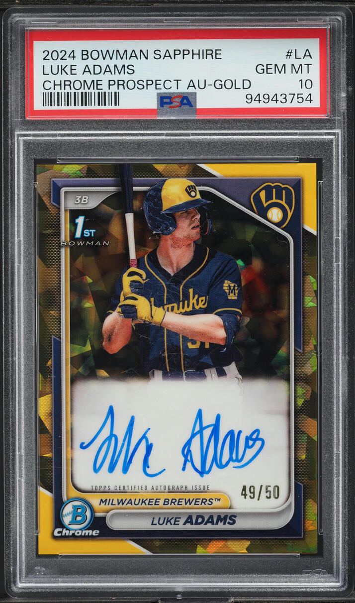 2024 Bowman Chrome Sapphire Gold Luke Adams PROSPECT AUTO /50 #BSPA-LA PSA 10