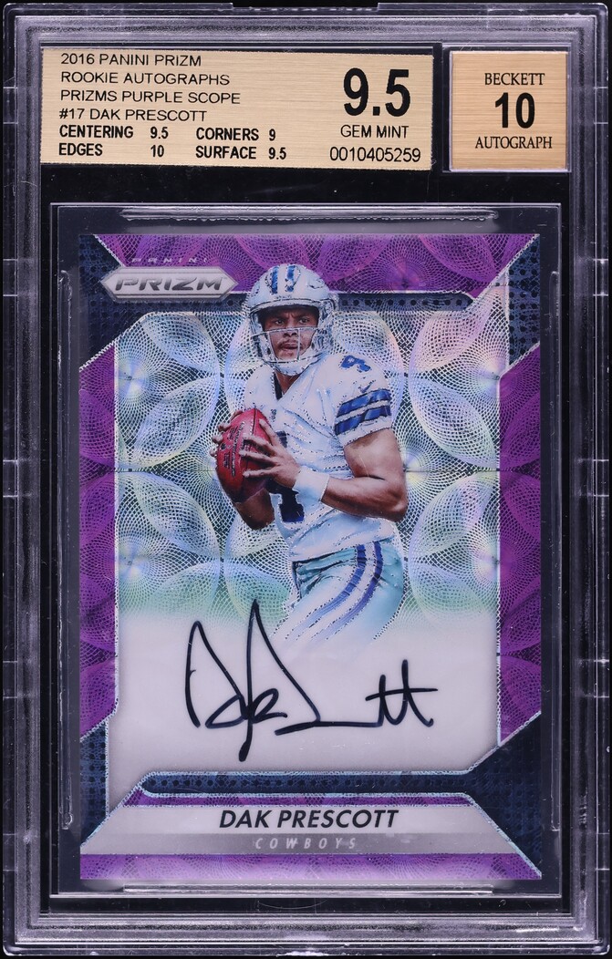 2016 Panini Prizm Purple Scope Dak Prescott ROOKIE AUTO /99 #RA-DPS BGS 9.5 GEM