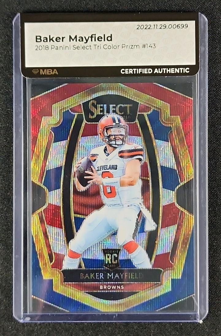 2018 Select Premier Level Tri-Color Prizm Baker Mayfield ROOKIE /199 #143 MBA AUTH