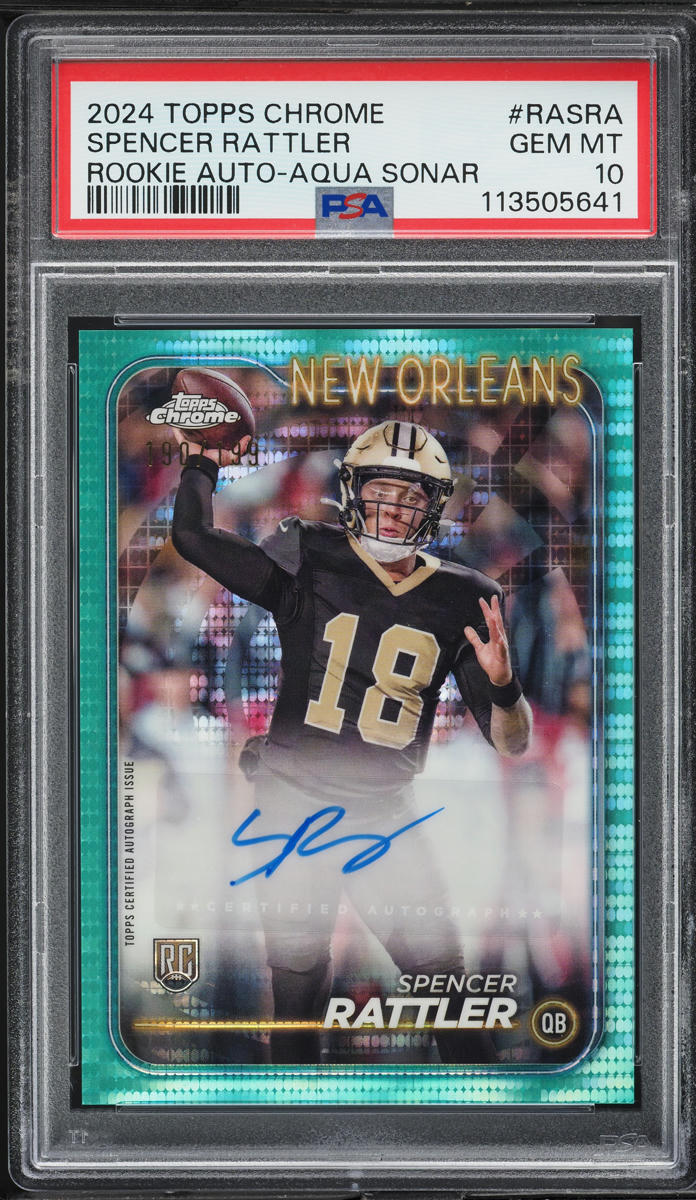 2024 Topps Chrome Variation Aqua Sonar Spencer Rattler ROOKIE AUTO /199 PSA 10