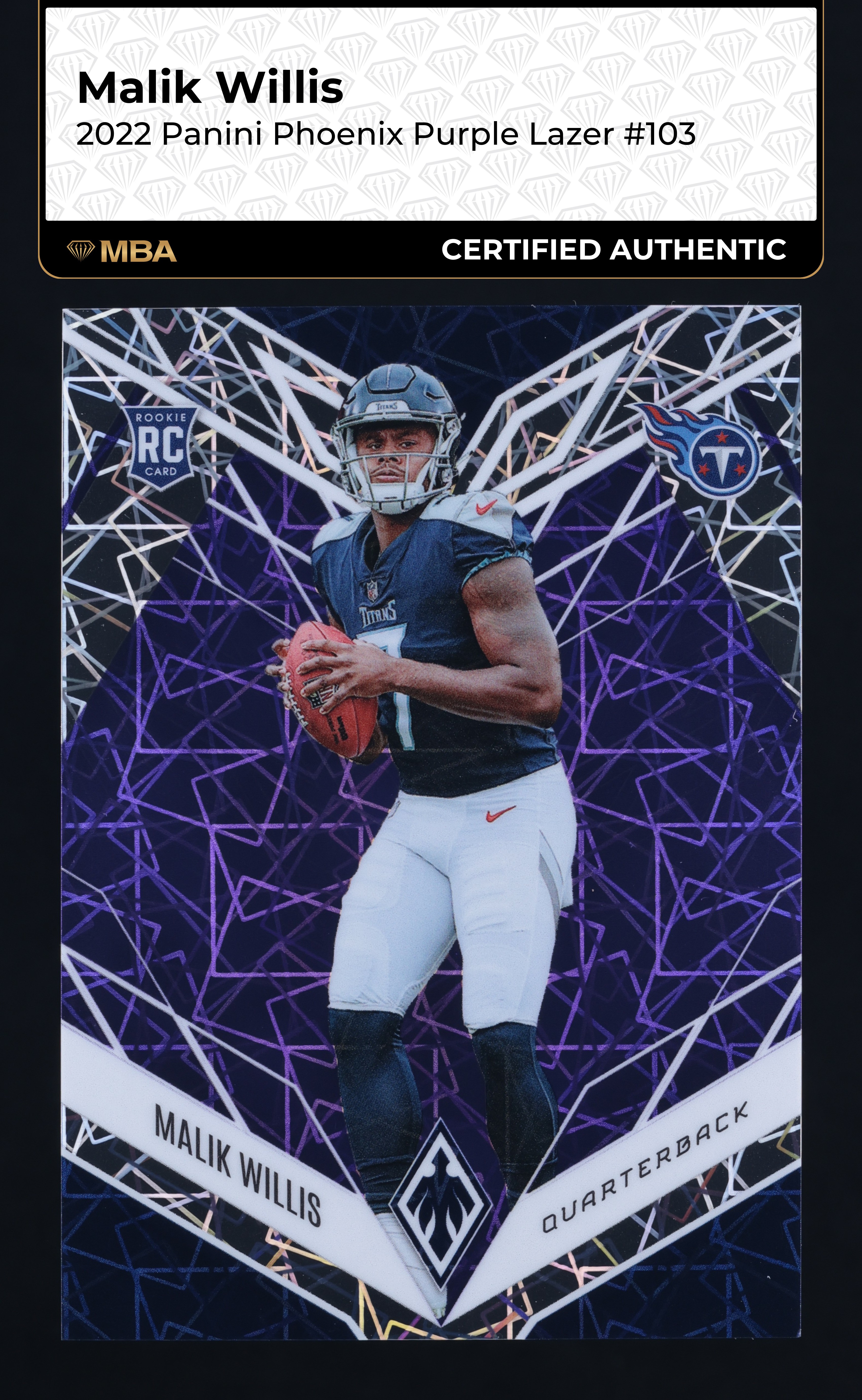 2022 Panini Phoenix Purple Lazer Malik Willis ROOKIE /99 #103 MBA AUTH