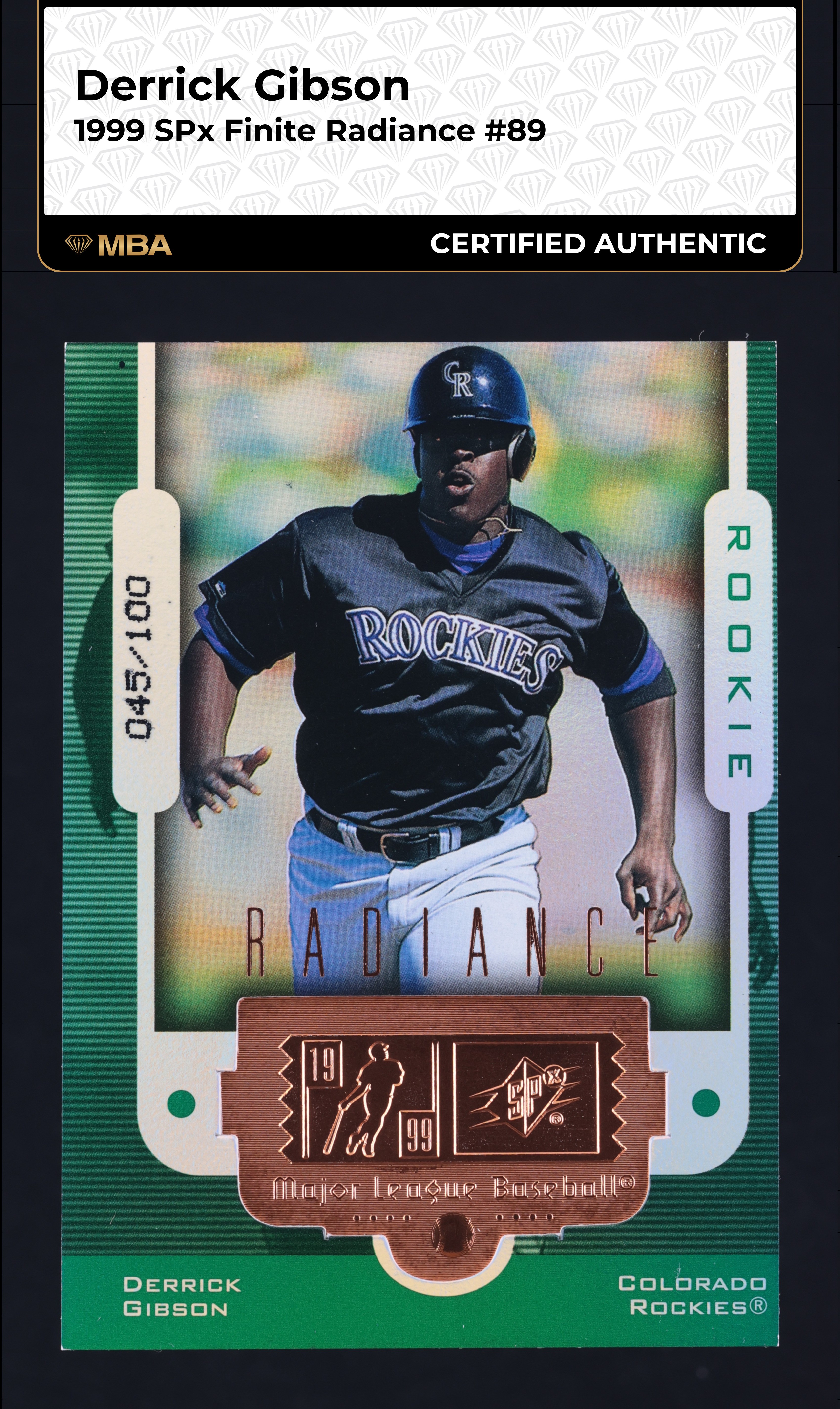 1999 SPx Finite Radiance Derrick Gibson /100 #89 MBA AUTH