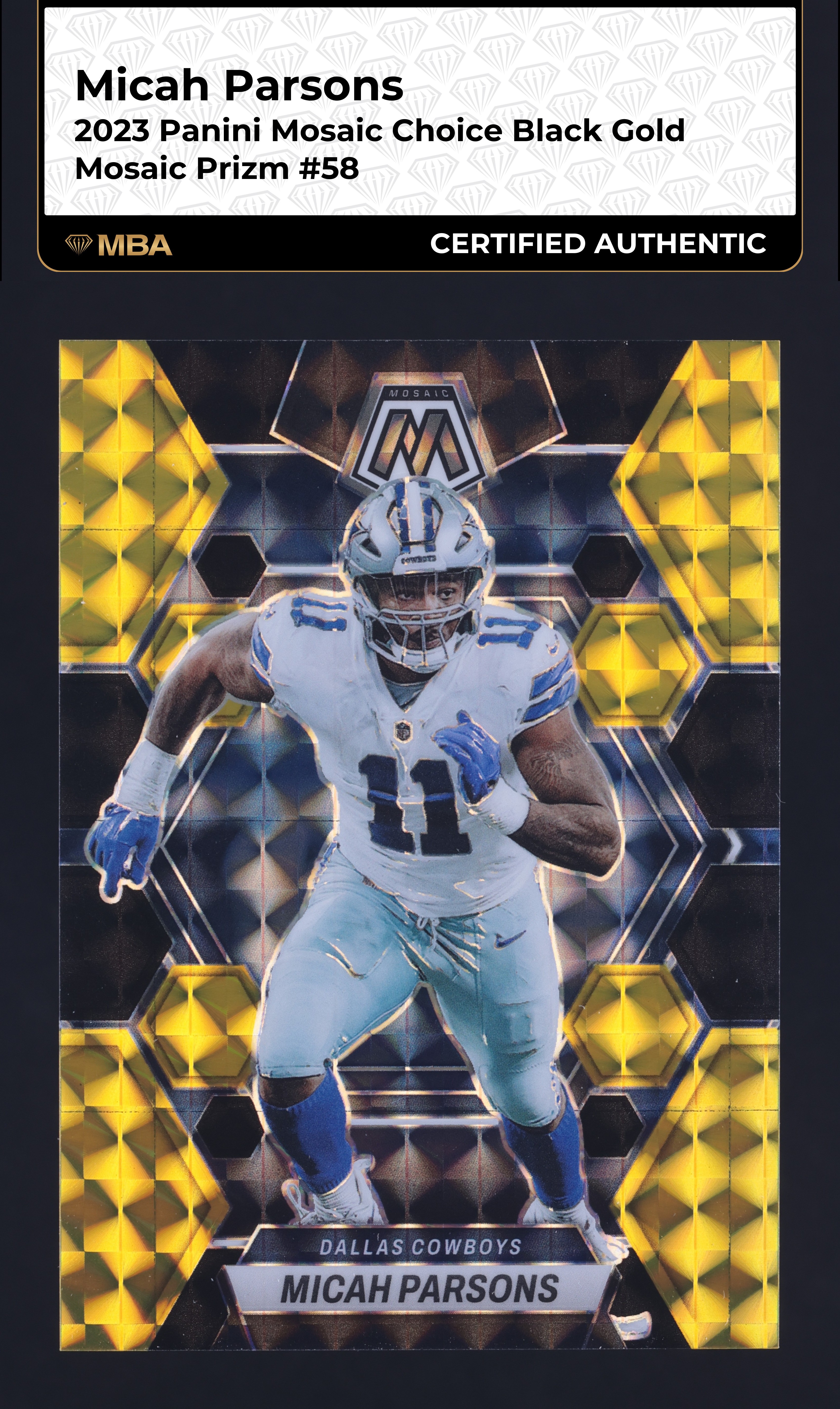 2023 Panini Mosaic Choice Black Gold Micah Parsons /8 #58 MBA AUTH