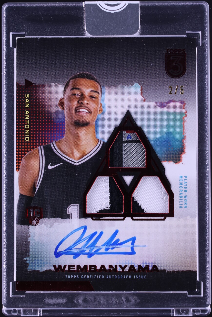 2023 Topps Three Vertical Red Victor Wembanyama ROOKIE PATCH AUTO /5 #101