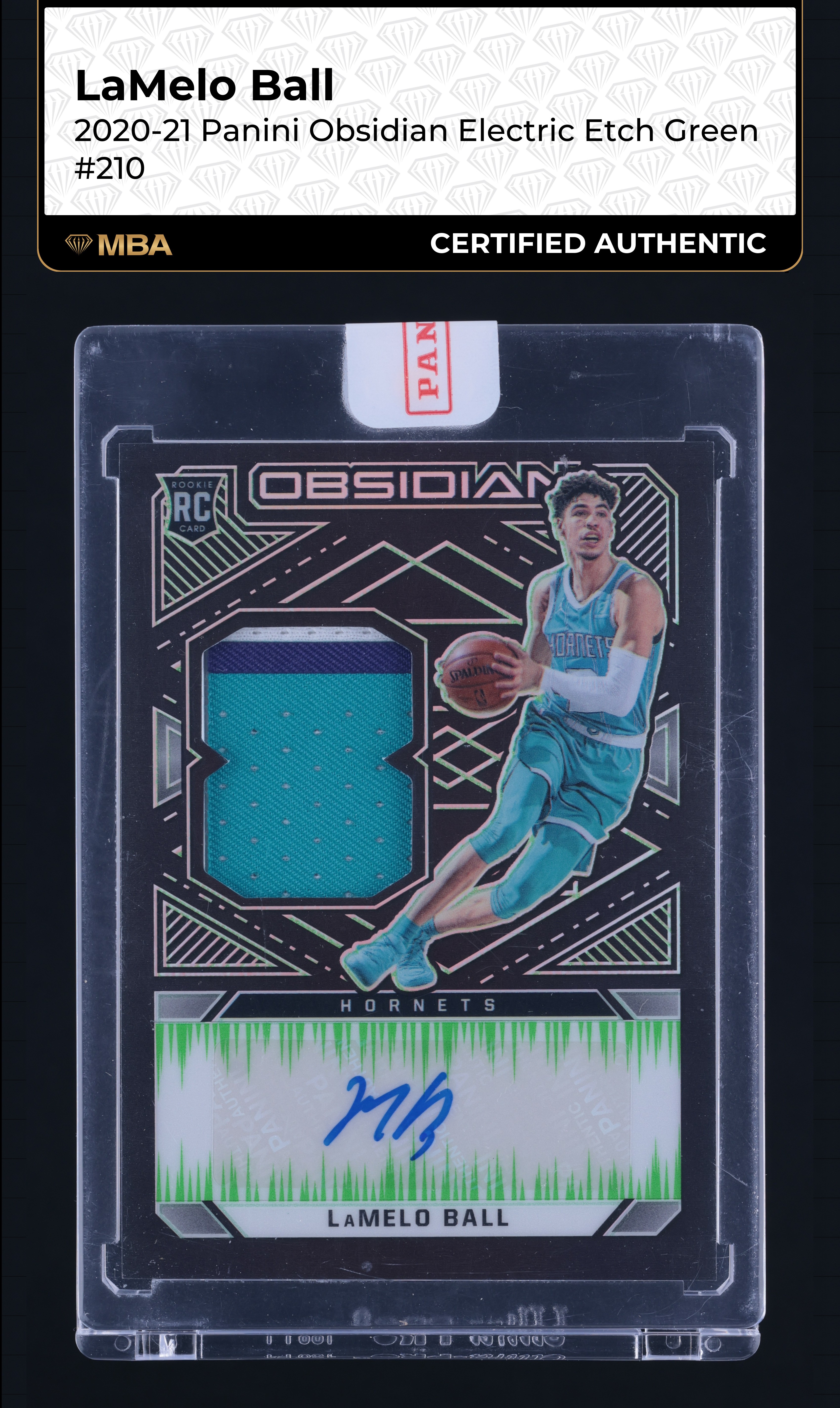 2020 Panini Obsidian E/E Green LaMelo Ball ROOKIE PATCH AUTO /25 #210 MBA AUTH