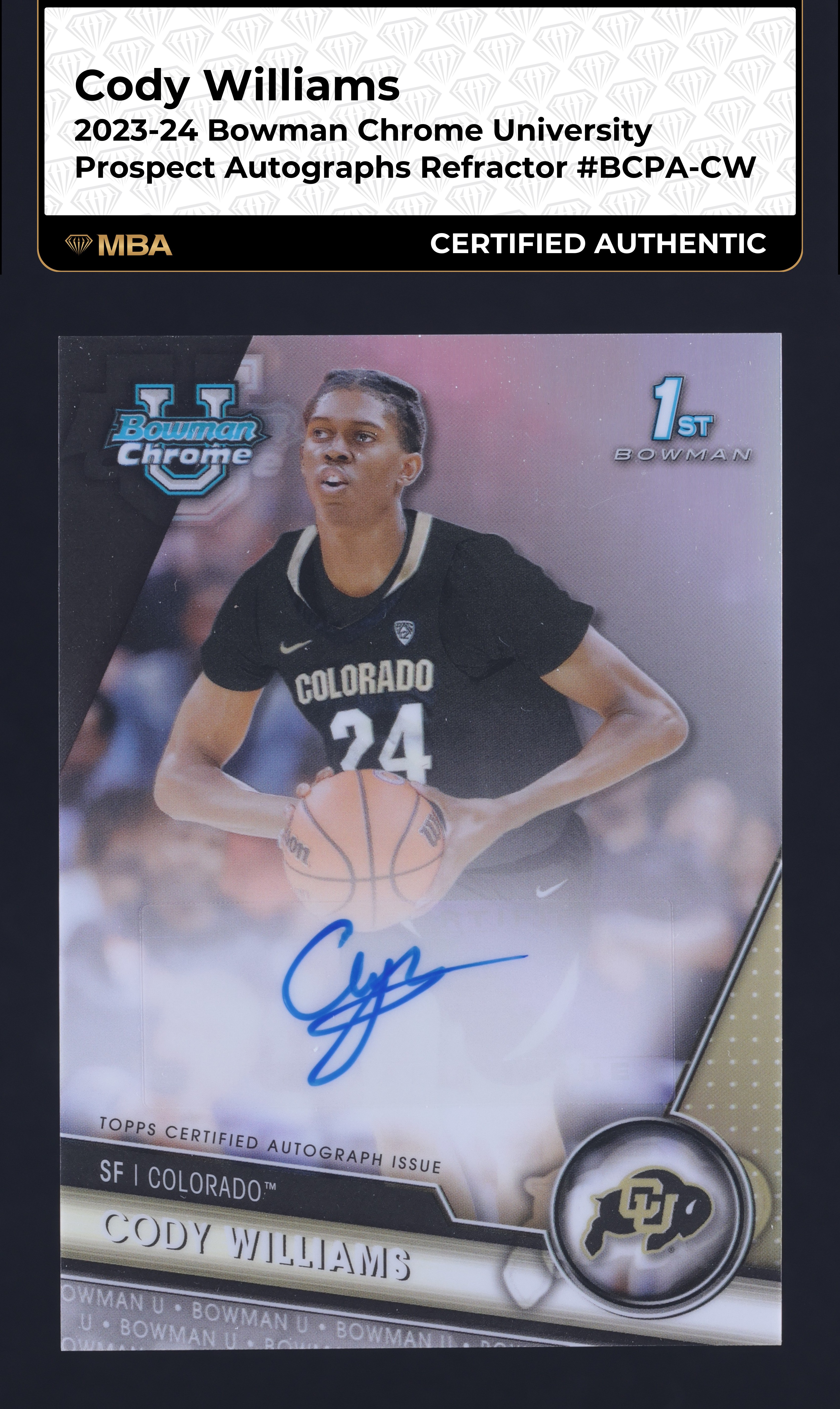 2023 Bowman Chrome U Refractor Cody Williams ROOKIE AUTO /250 #BCPA-CW MBA AUTH