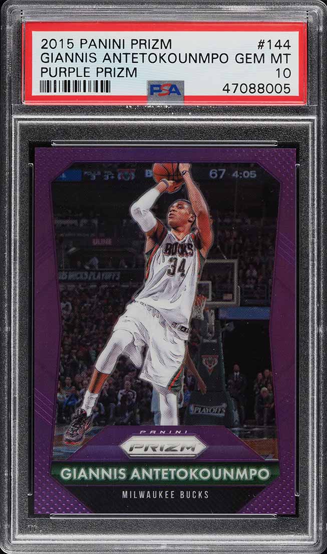 2015 Panini Prizm Purple Giannis Antetokounmpo /99 #144 PSA 10 GEM MINT