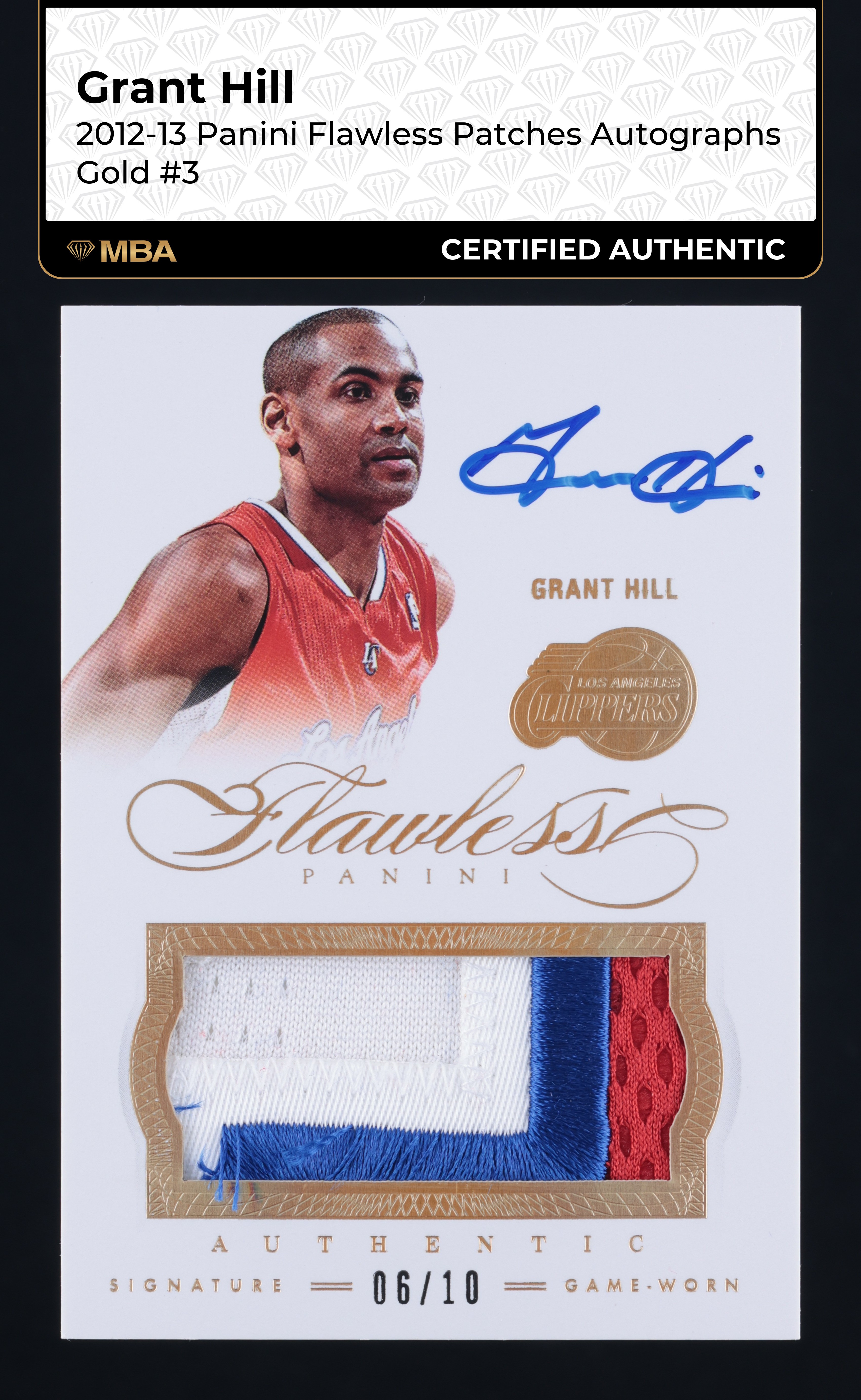 2012 Panini Flawless Gold Grant Hill PATCH AUTO /10 #3 MBA AUTH