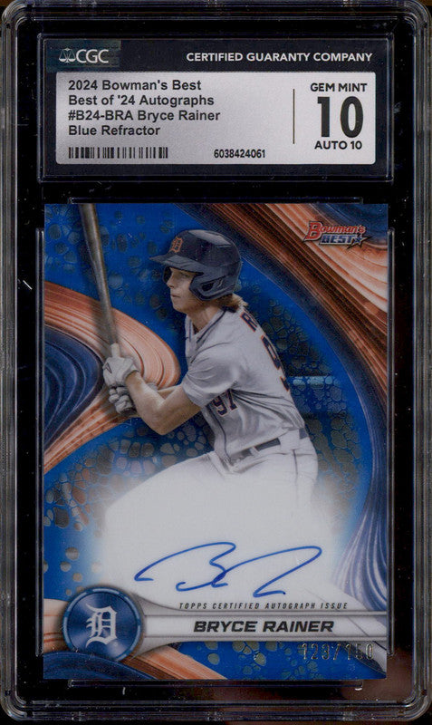 2024 Bowman's Best Best of '24 Auto Blue Refractor Bryce Rainer /150 GC 10