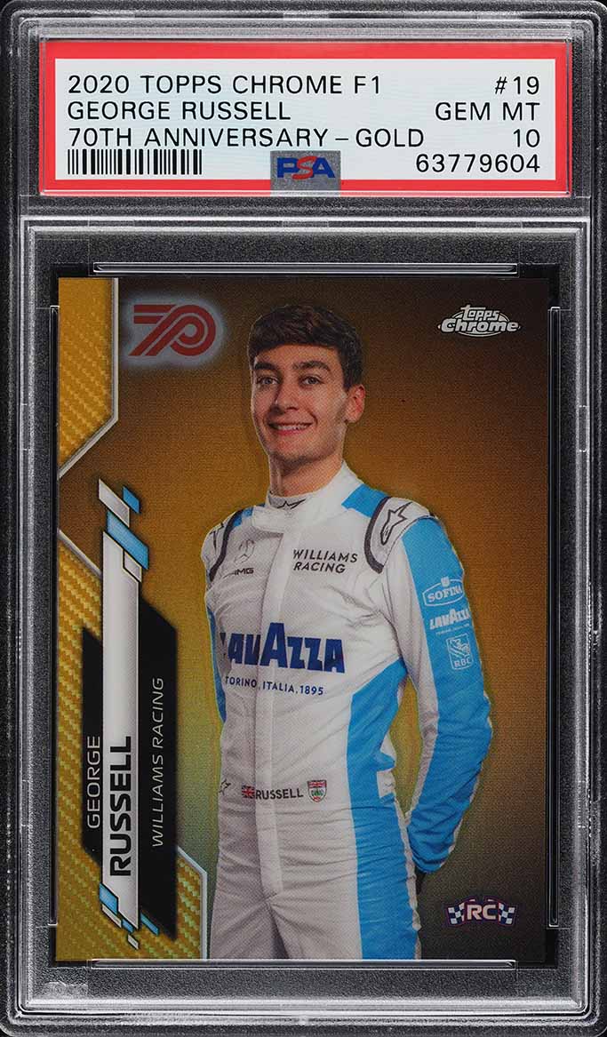 2020 Topps Chrome Formula 1 70th Anniversary Gold George Russell RC #19 PSA 10