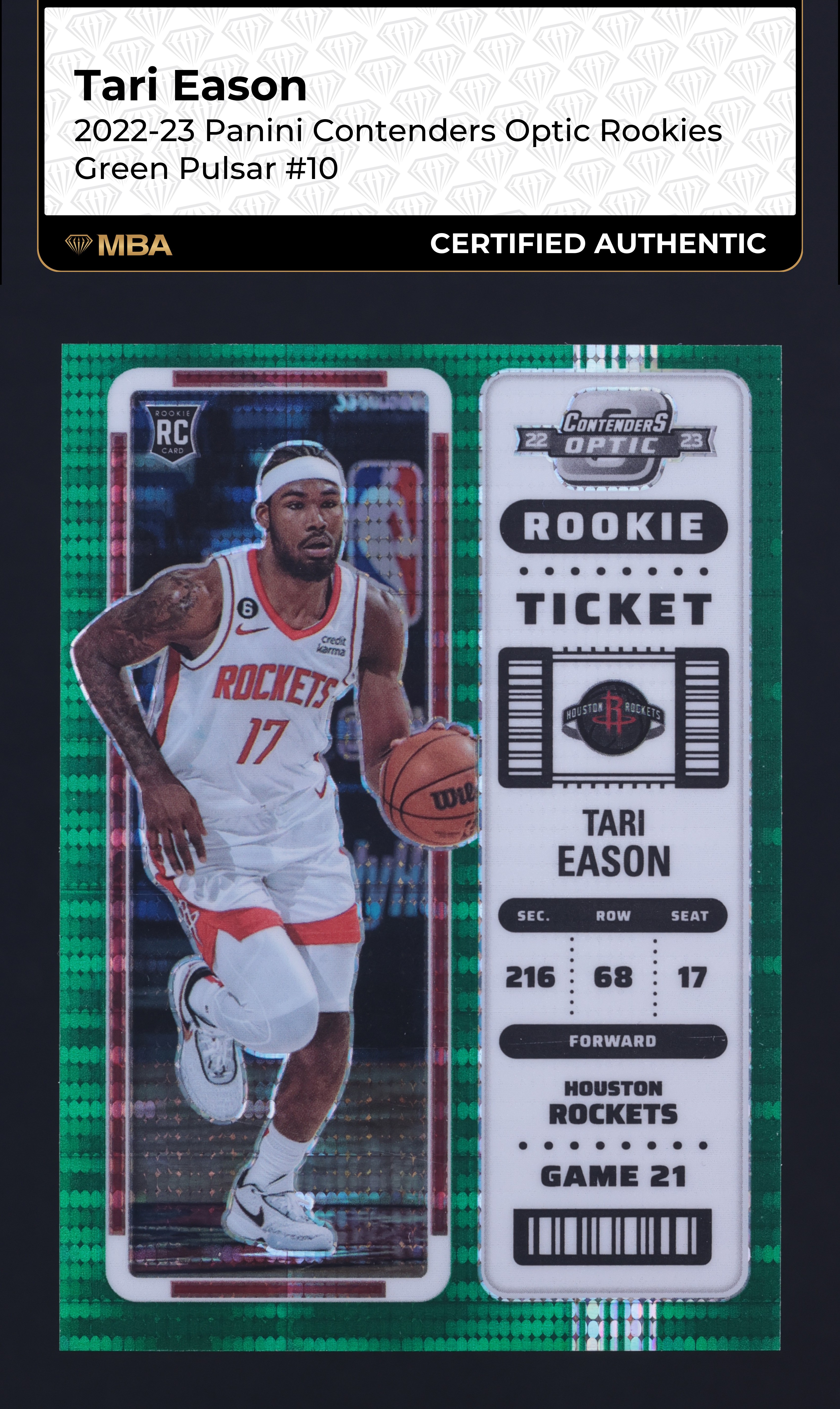 2022 Panini Contenders Optic Green Pulsar Tari Eason ROOKIE /25 #10 MBA AUTH
