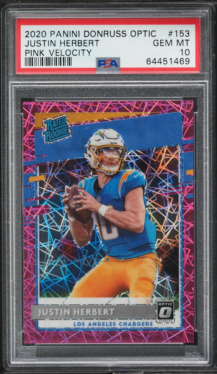 2020 Donruss Optic Pink Velocity Justin Herbert ROOKIE /79 #153 PSA 10 GEM MINT