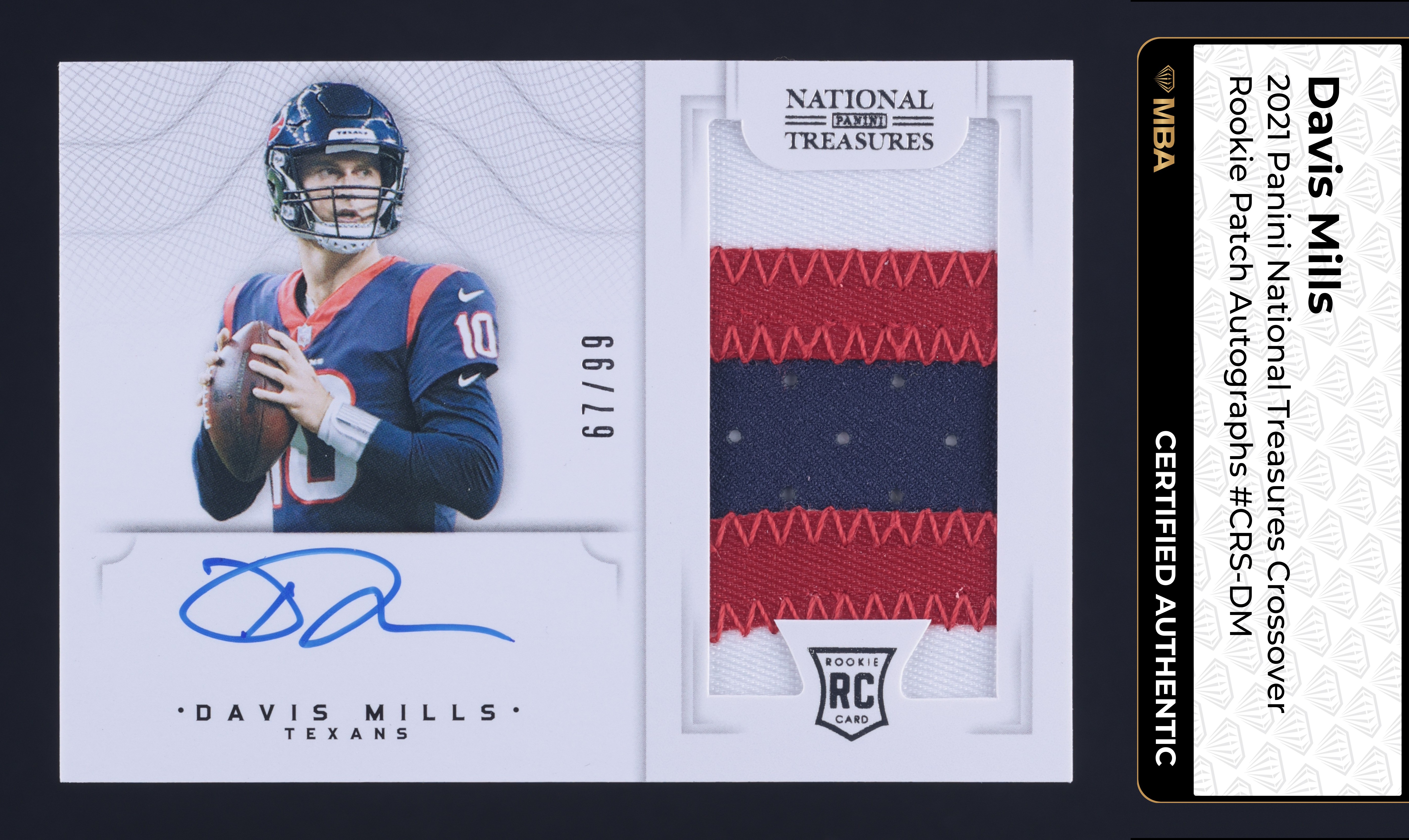 2021 National Treasures Crossover Davis Mills ROOKIE PATCH AUTO /99 MBA AUTH