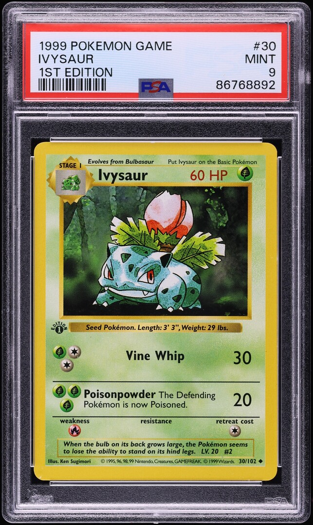 1999 Pokemon Base Set Shadowless 1st Edition Ivysaur #30 PSA 9 MINT