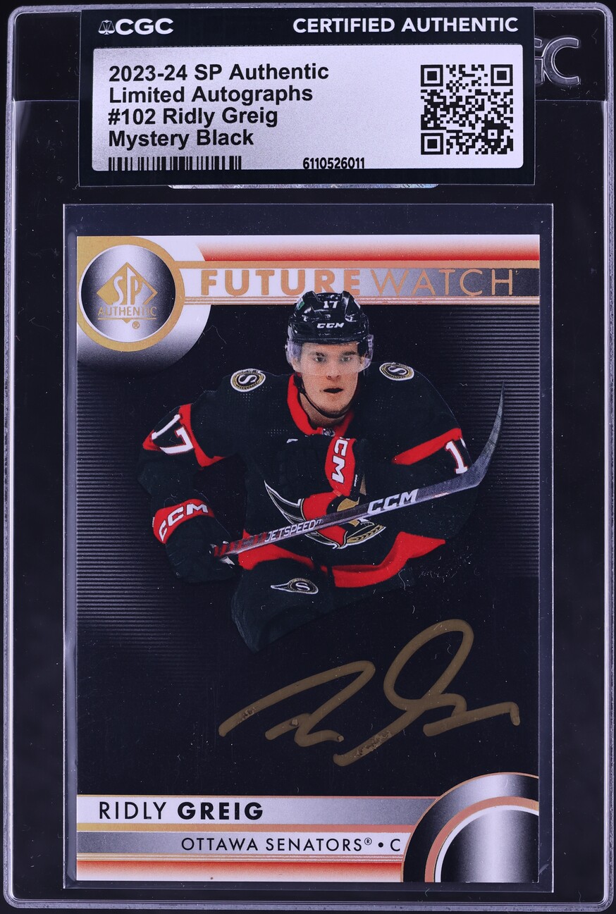 Ridly Greig #102 2023-24 Upper Deck The Cup Hockey Rookie Masterpiece Printing Plates