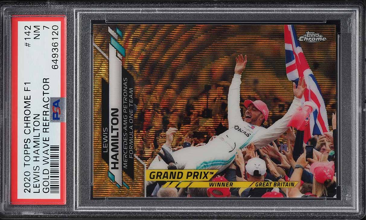 2020 Topps Chrome Formula 1 Gold Wave Refractor Lewis Hamilton /50 #142 PSA 7