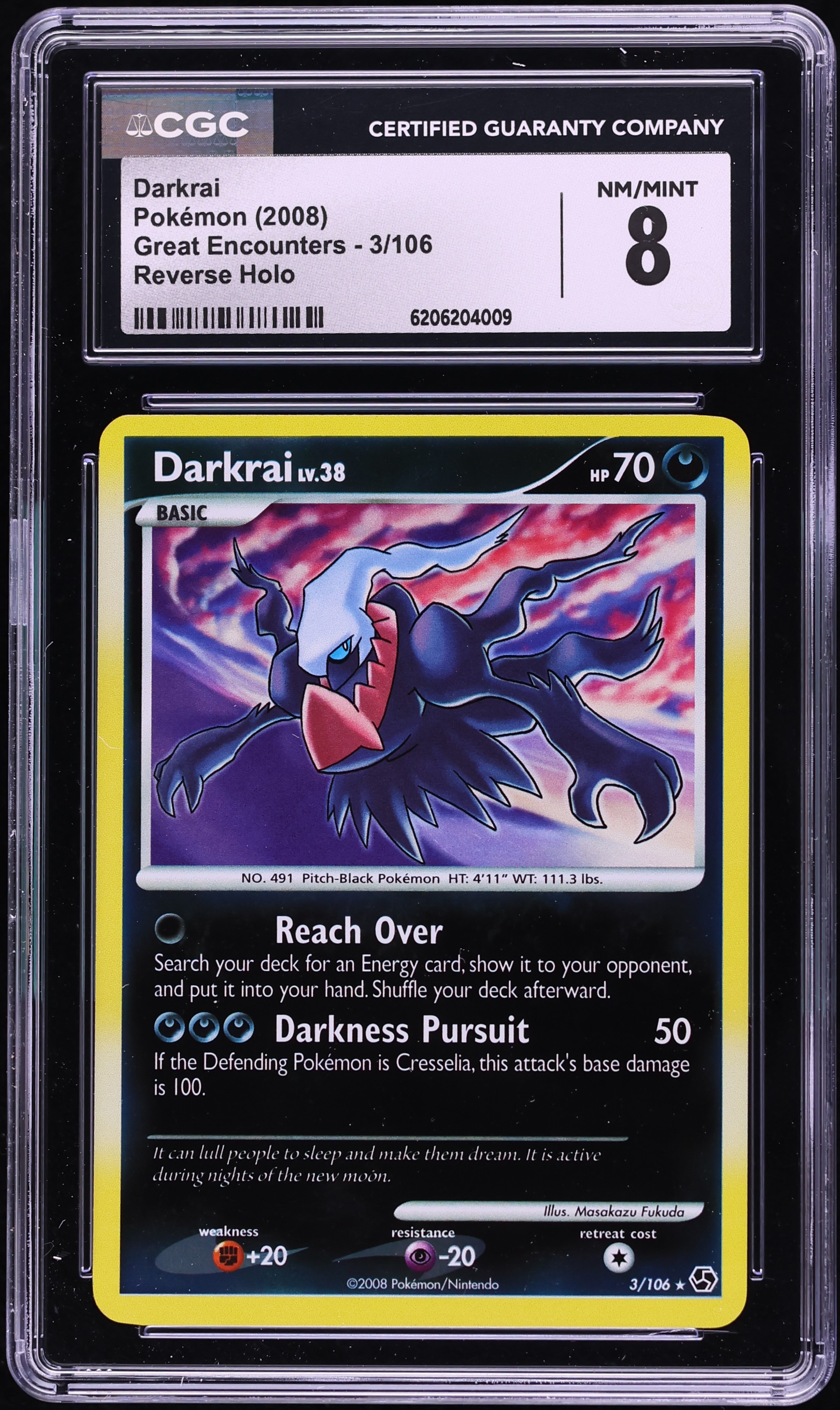 2008 Pokemon Diamond & Pearl Great Encounters Reverse Holo Darkrai #3 CGC 8 NM-MT
