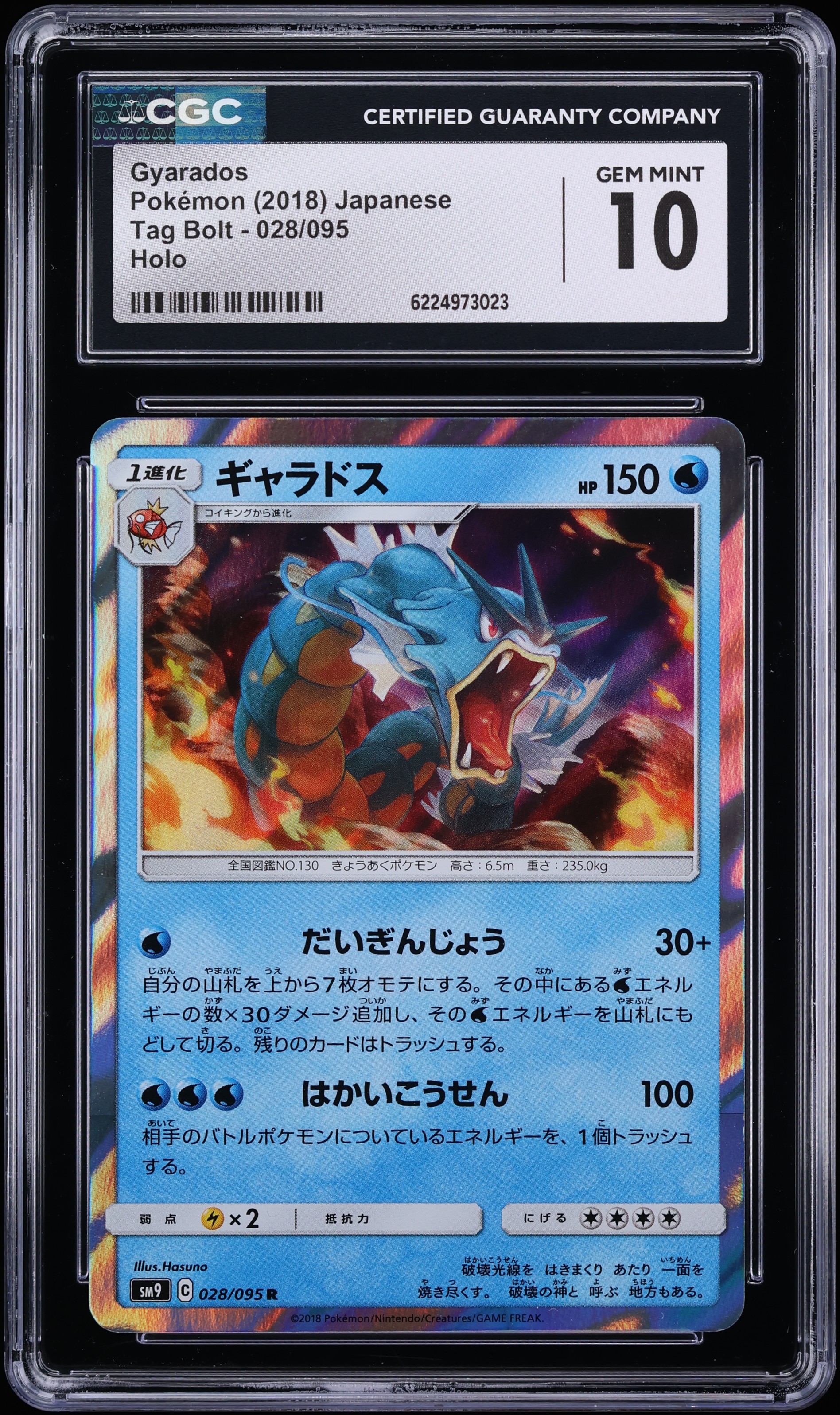 2018 Pokemon Japanese Sun & Moon Tag Bolt Holo Gyarados #28 CGC 10 GEM MINT