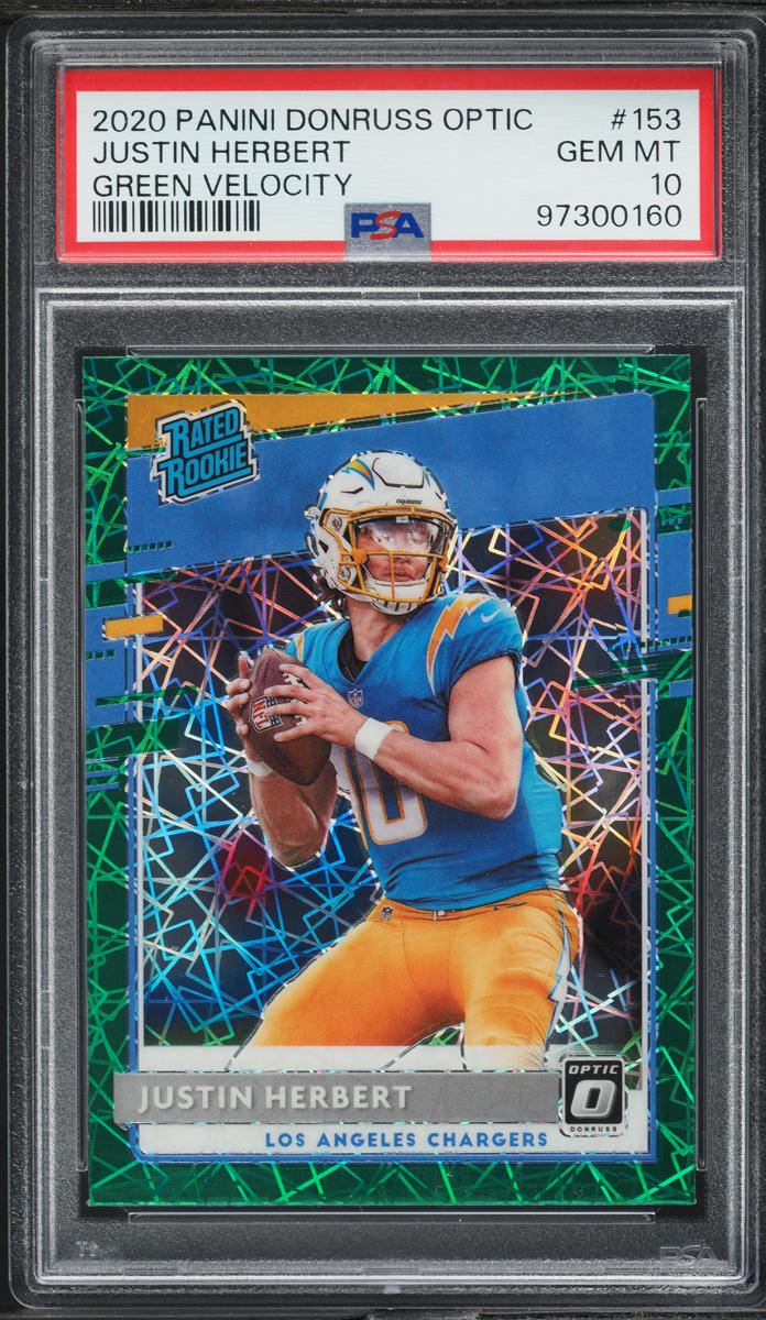 2020 Donruss Optic Green Velocity Justin Herbert ROOKIE #153 PSA 10 GEM MINT