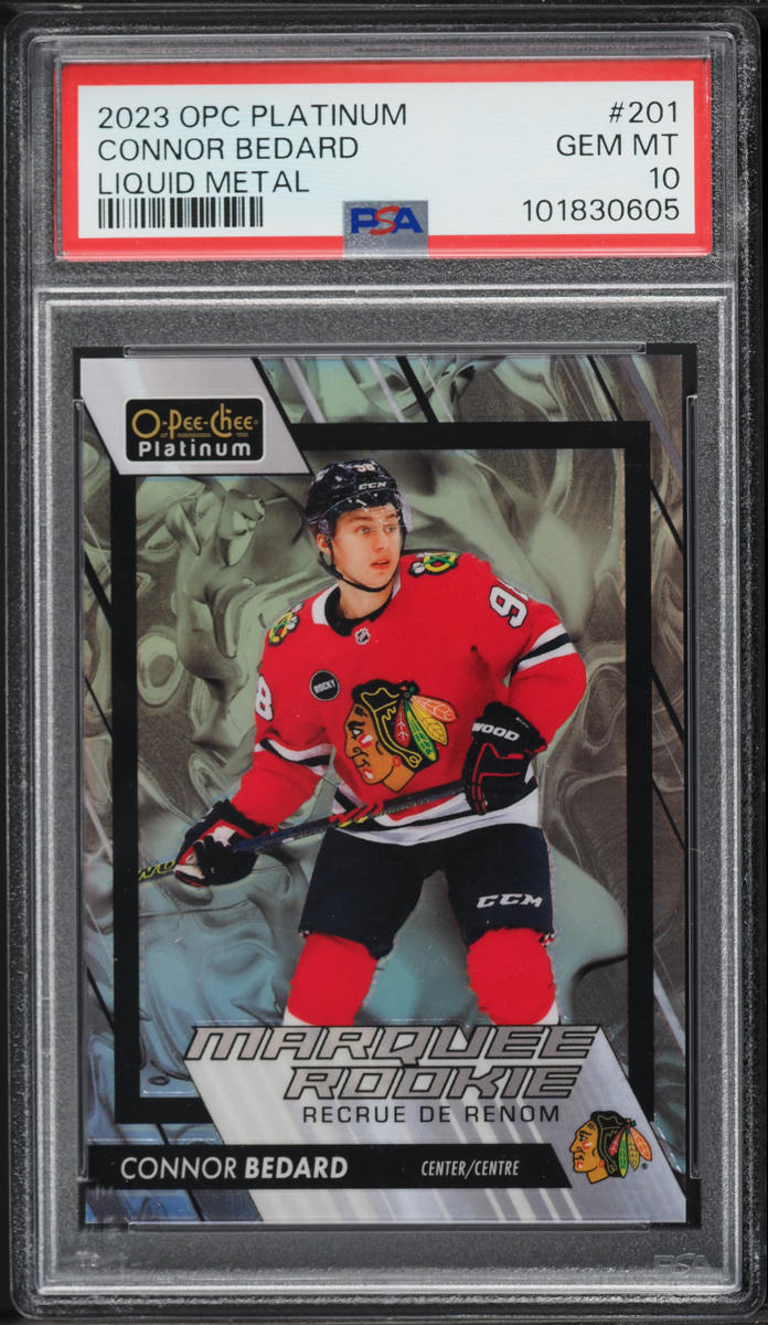 2023 O-Pee-Chee Platinum Liquid Metal Connor Bedard ROOKIE /399 #201 PSA 10 GEM