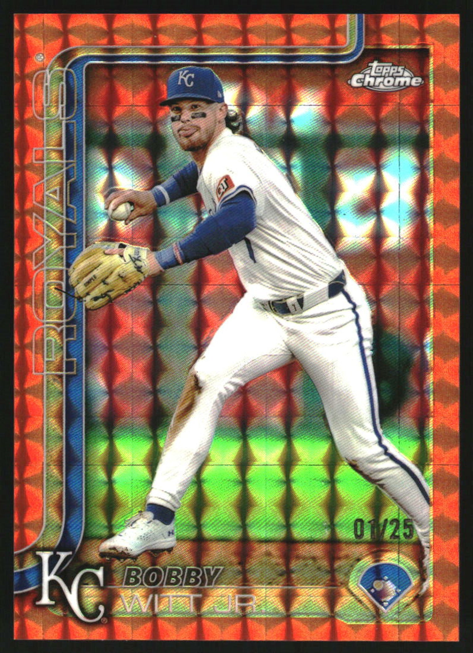 2025 Topps Chrome Orange Geometric Refractor #93 Bobby Witt Jr. /25
