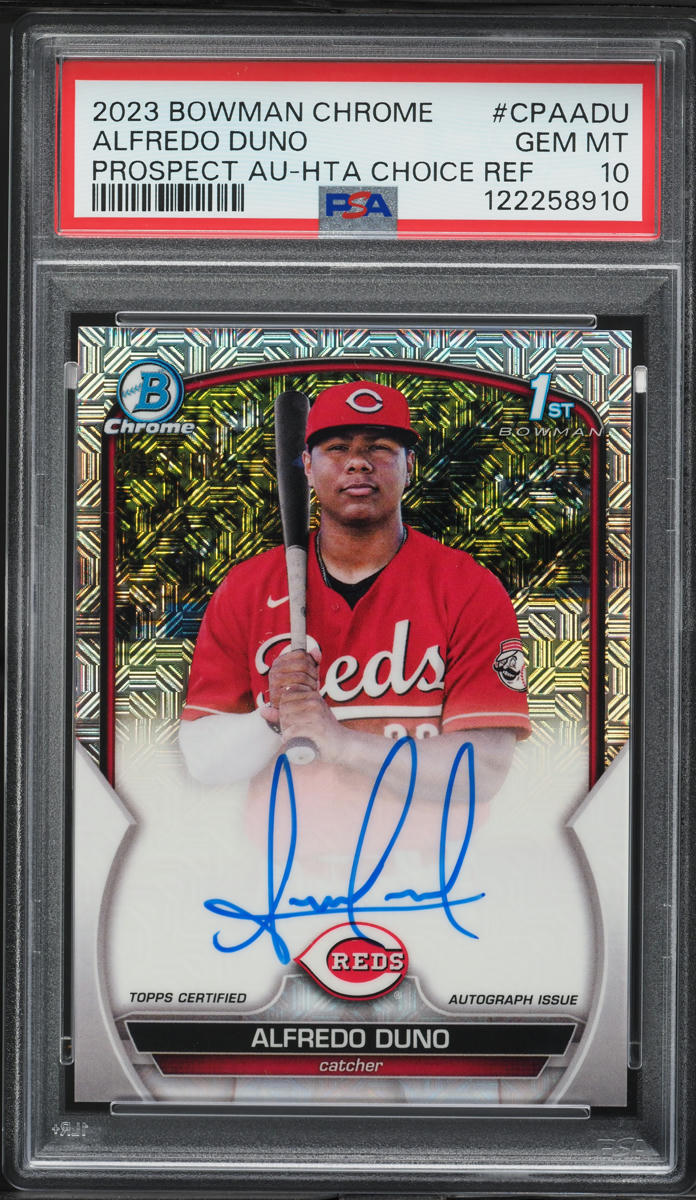 2023 Bowman Chrome HTA Choice Alfredo Duno PROSPECT AUTO /150 #CPAADU PSA 10 GEM
