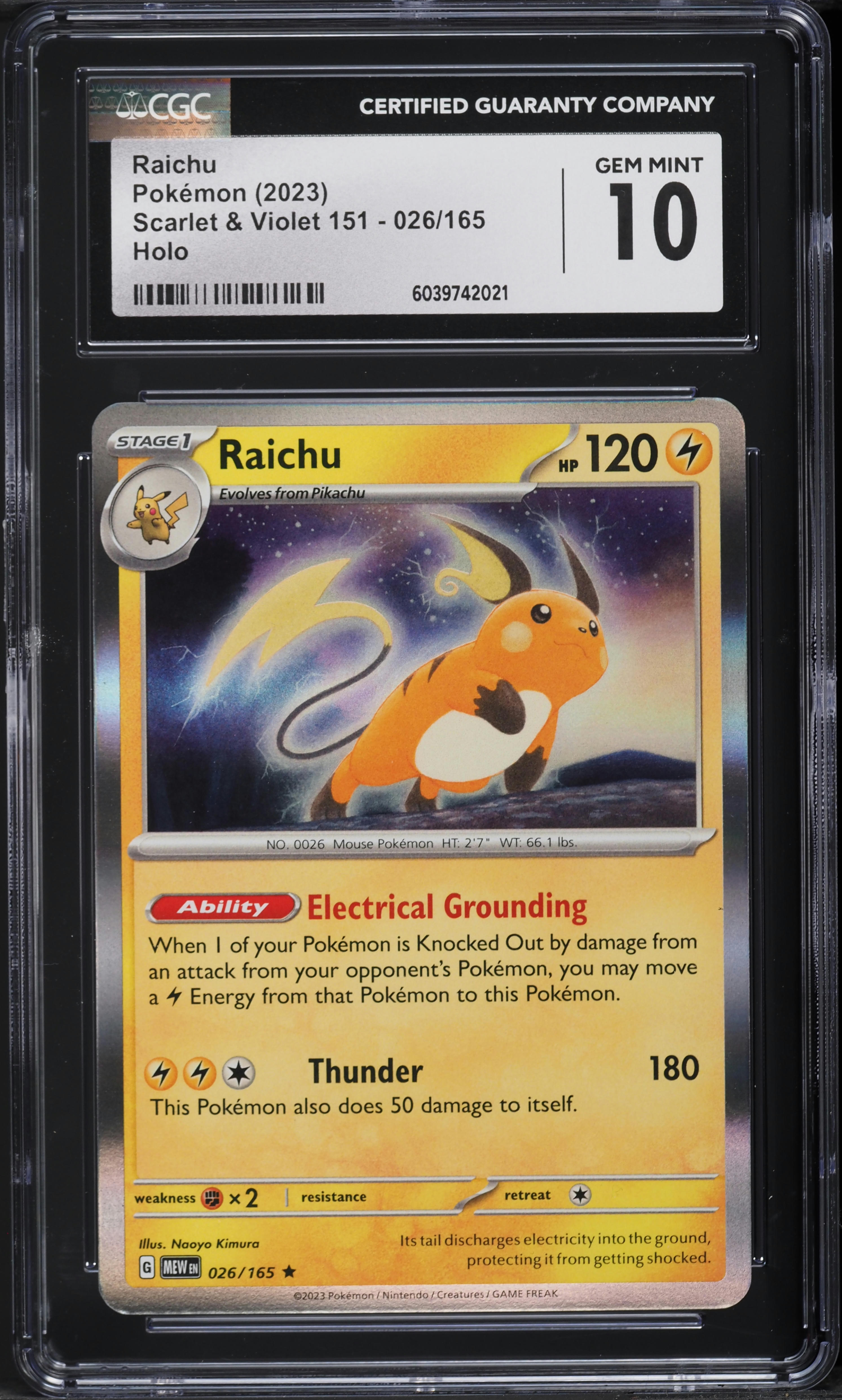 2023 Pokemon Scarlet & Violet 151 Holo Raichu #26 CGC 10 GEM MINT