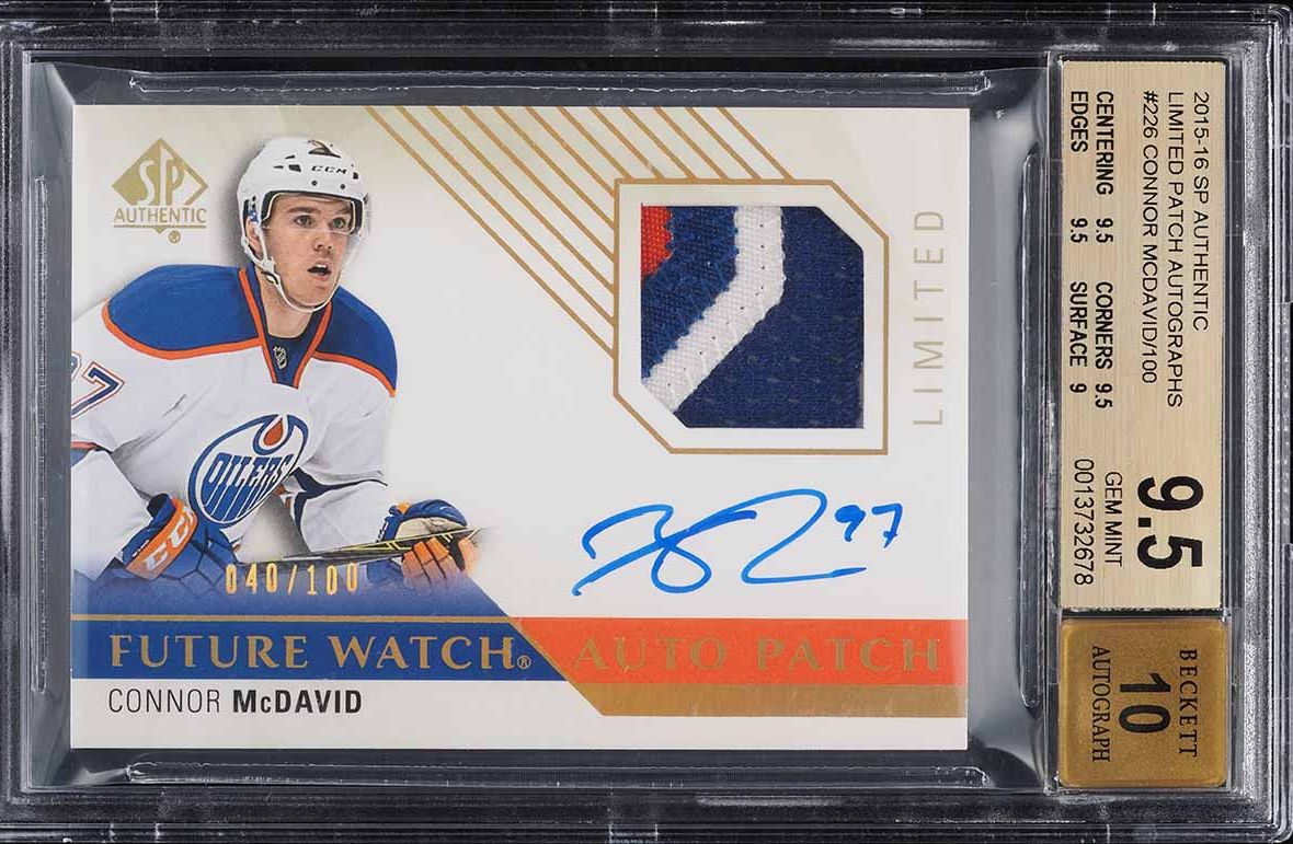 2015 SP Authentic Limited Connor McDavid ROOKIE PATCH AUTO /100 #226 BGS 9.5 GEM