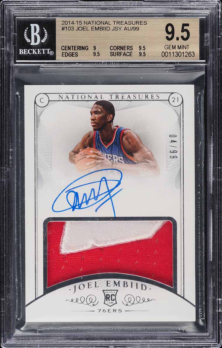 2014 National Treasures Joel Embiid ROOKIE PATCH AUTO /99 #103 BGS 9.5 GEM MINT