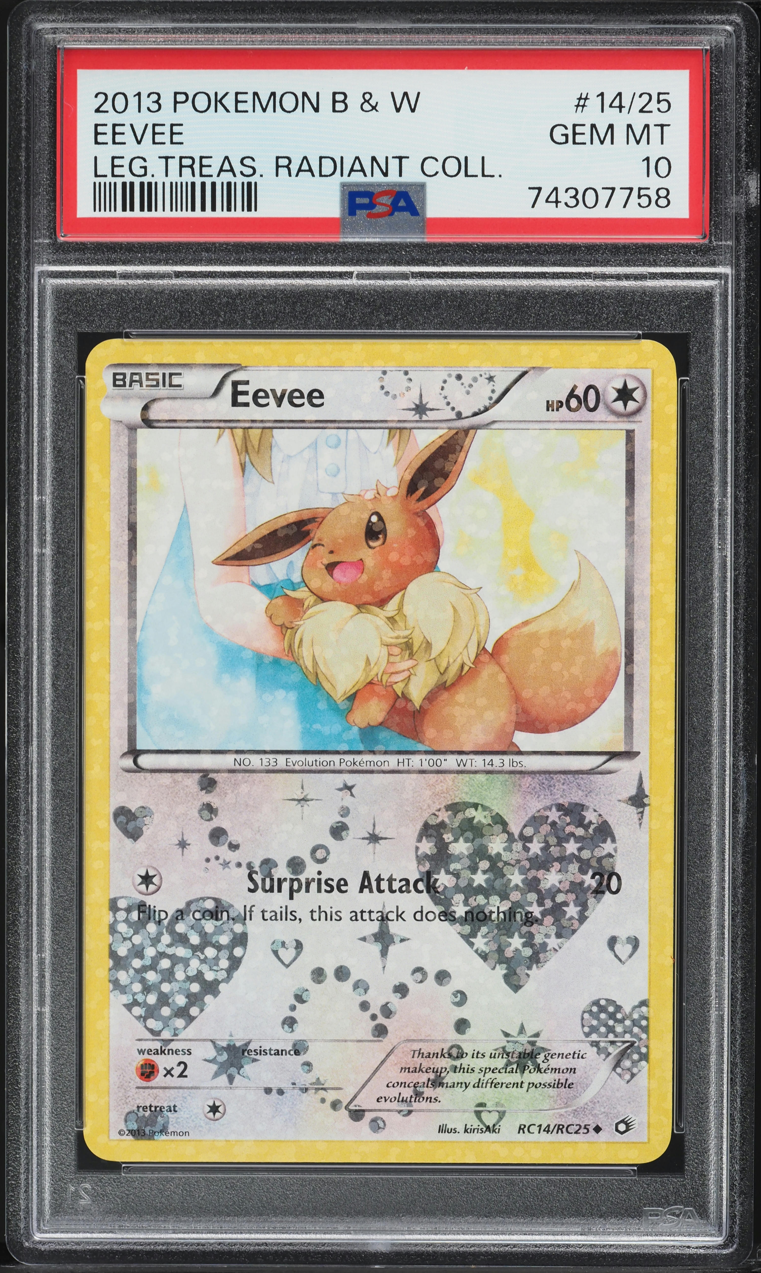 2013 Pokemon Black & White Legendary Treasures Radiant Holo Eevee #14 PSA 10 GEM