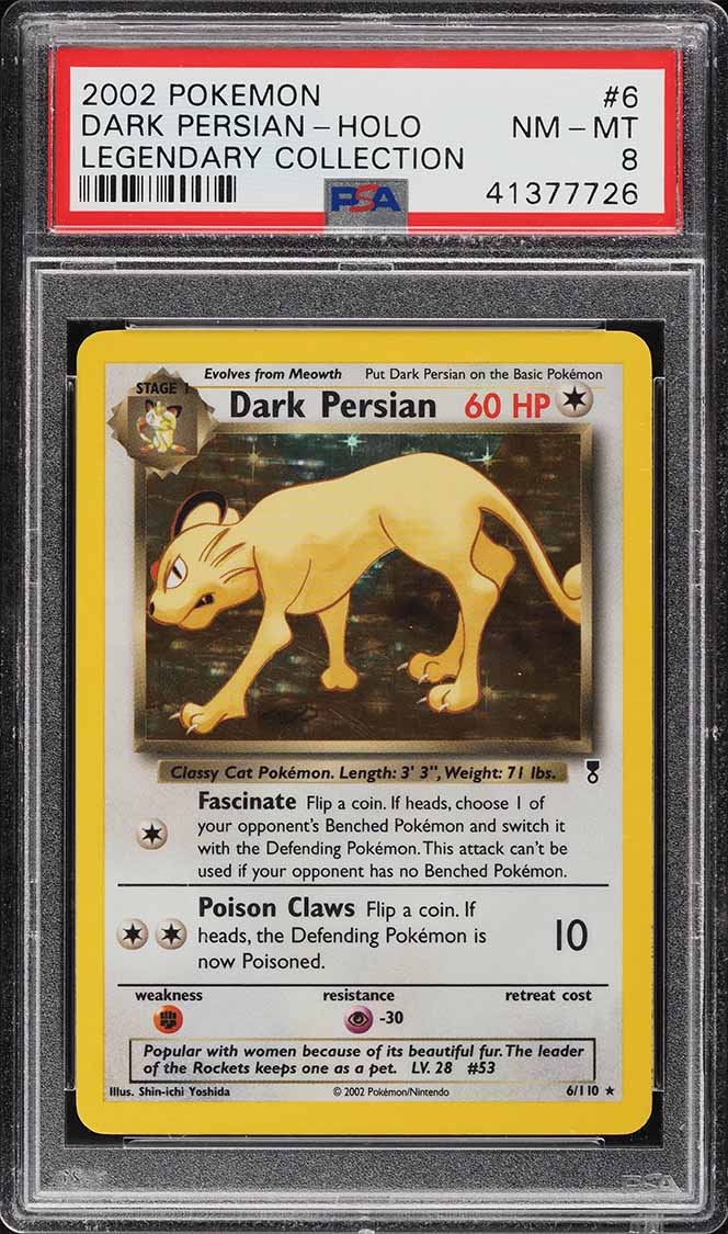 2002 Pokemon Legendary Collection Holo Dark Persian #6 PSA 8 NM-MT