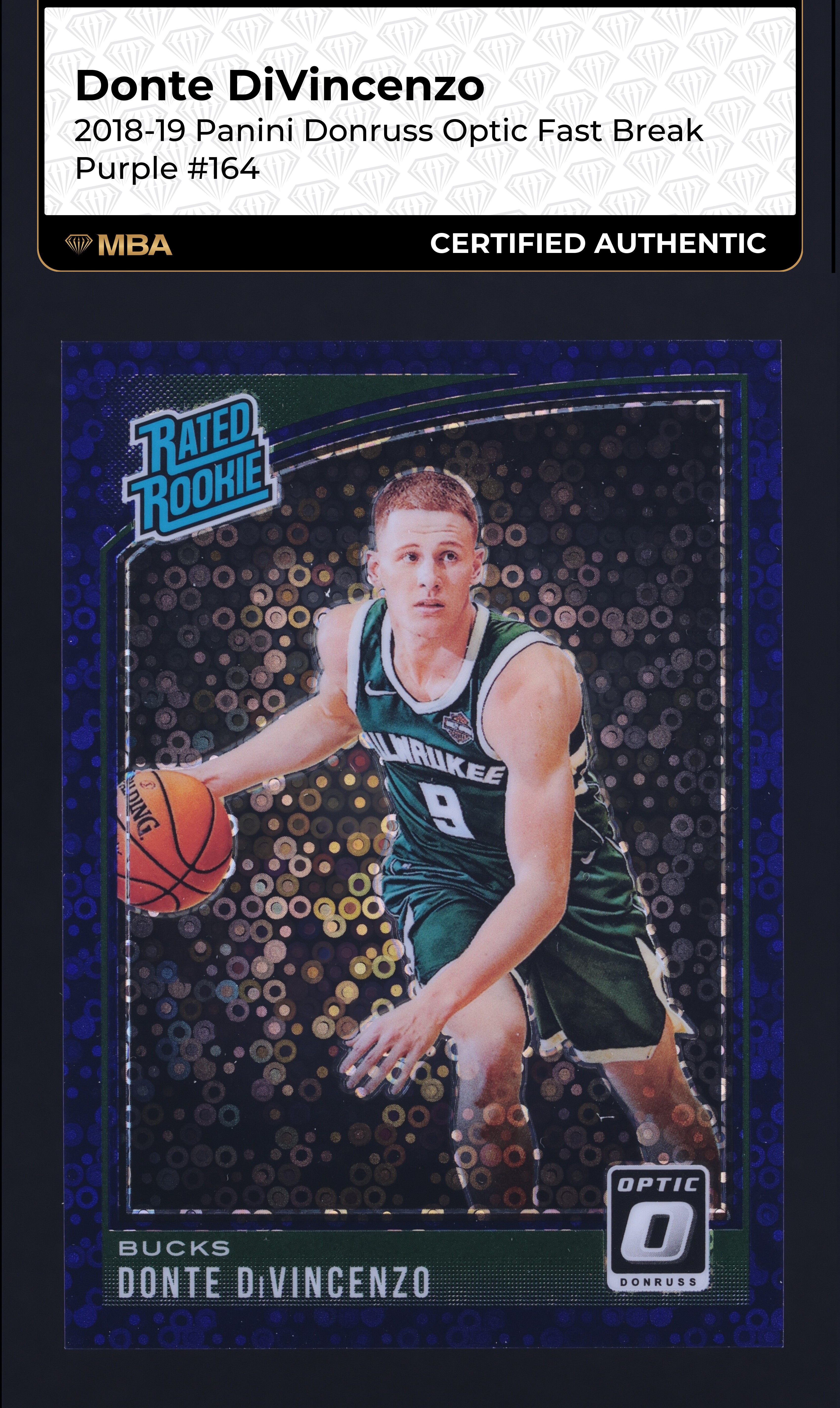 2018 Donruss Optic Fast Break Purple Donte DiVincenzo ROOKIE /95 #164 MBA AUTH