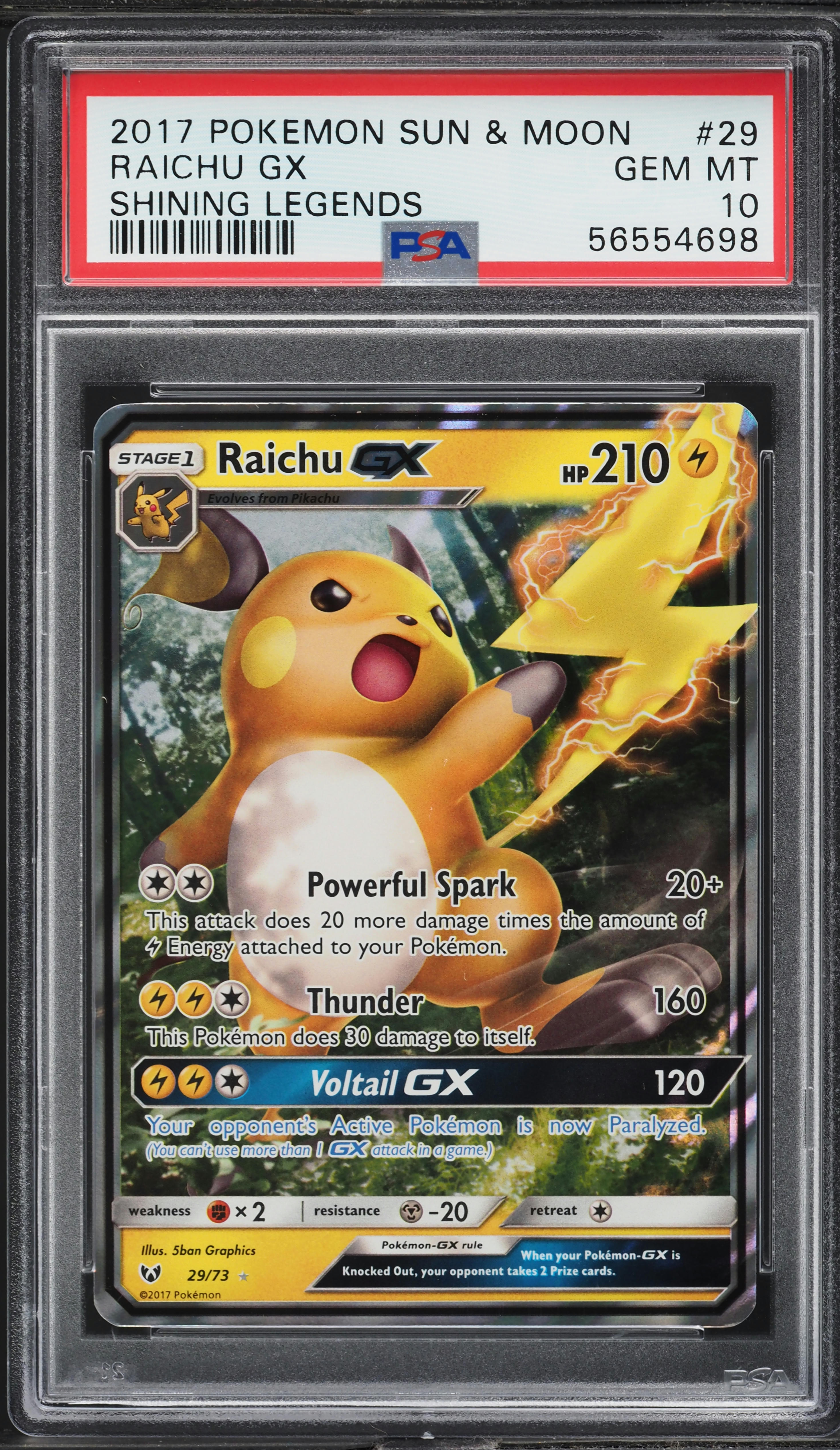 2017 Pokemon Sun & Moon Shining Legends Full Art Raichu GX #29 PSA 10 GEM MINT