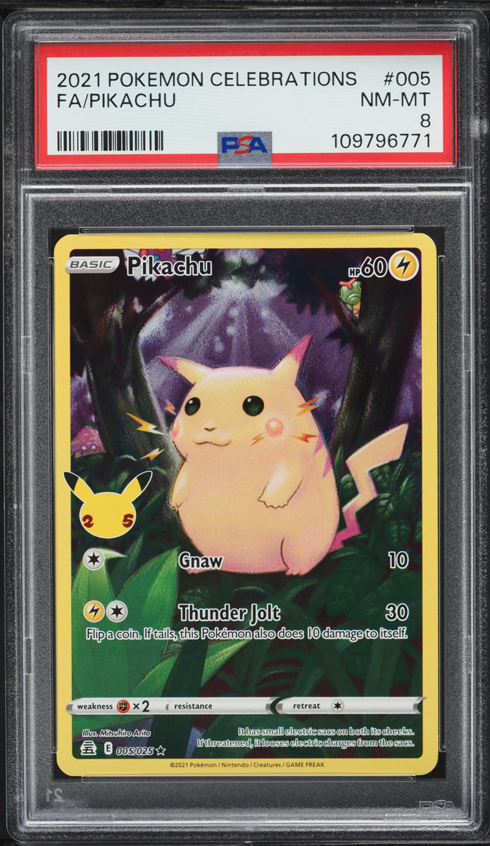 2021 Pokemon Sword & Shield Celebrations Full Art Pikachu #5 PSA 8 NM-MT
