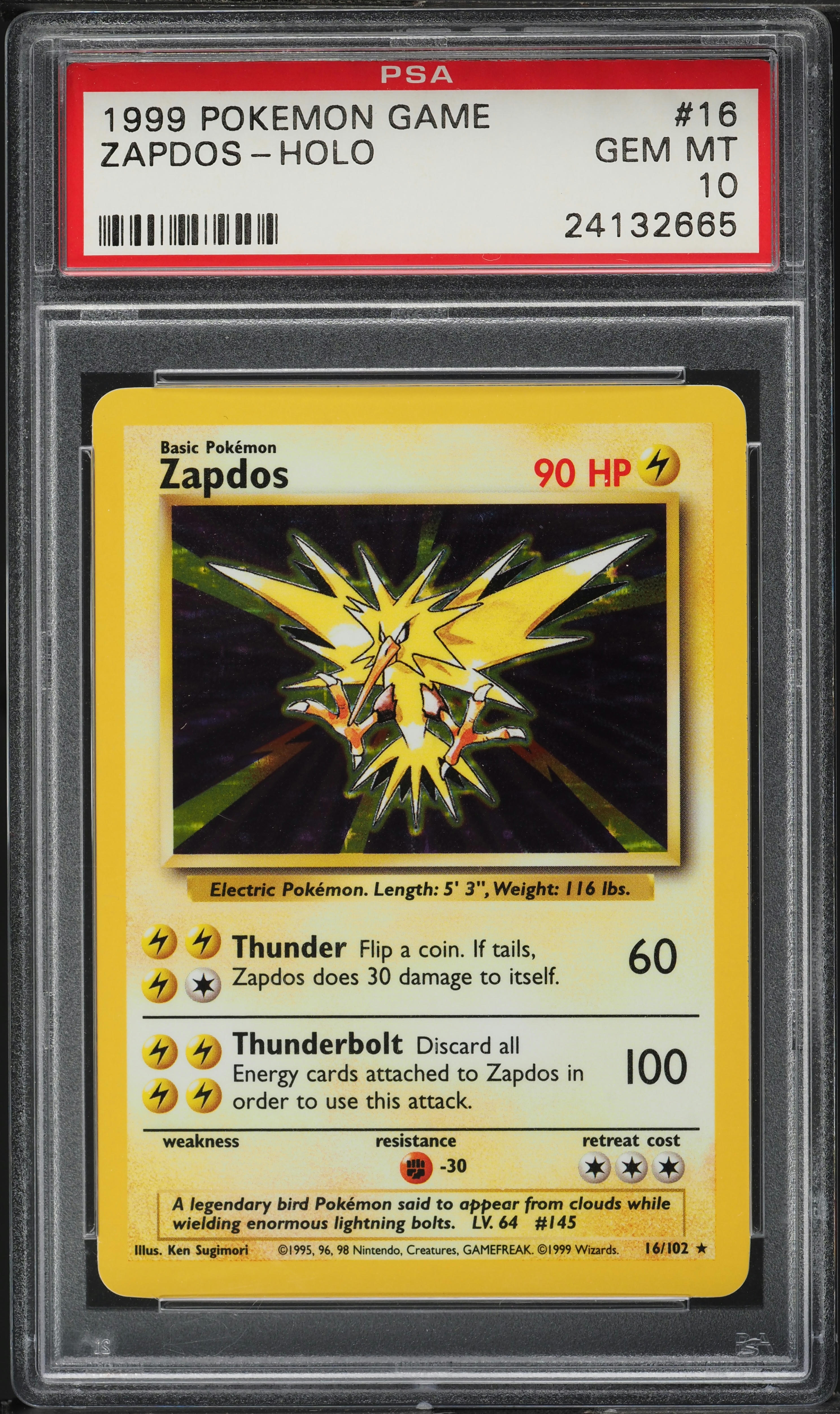 1999 Pokemon Base Set Holo Zapdos #16 PSA 10 GEM MINT
